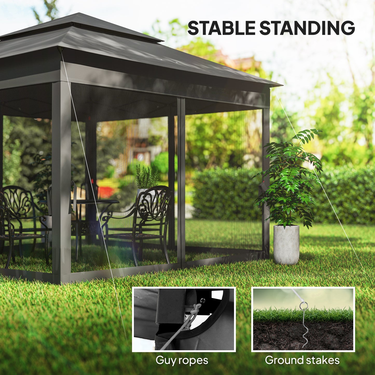 3 x 3(m) Pop Up Gazebo, Double-roof Garden Tent with Netting (1)