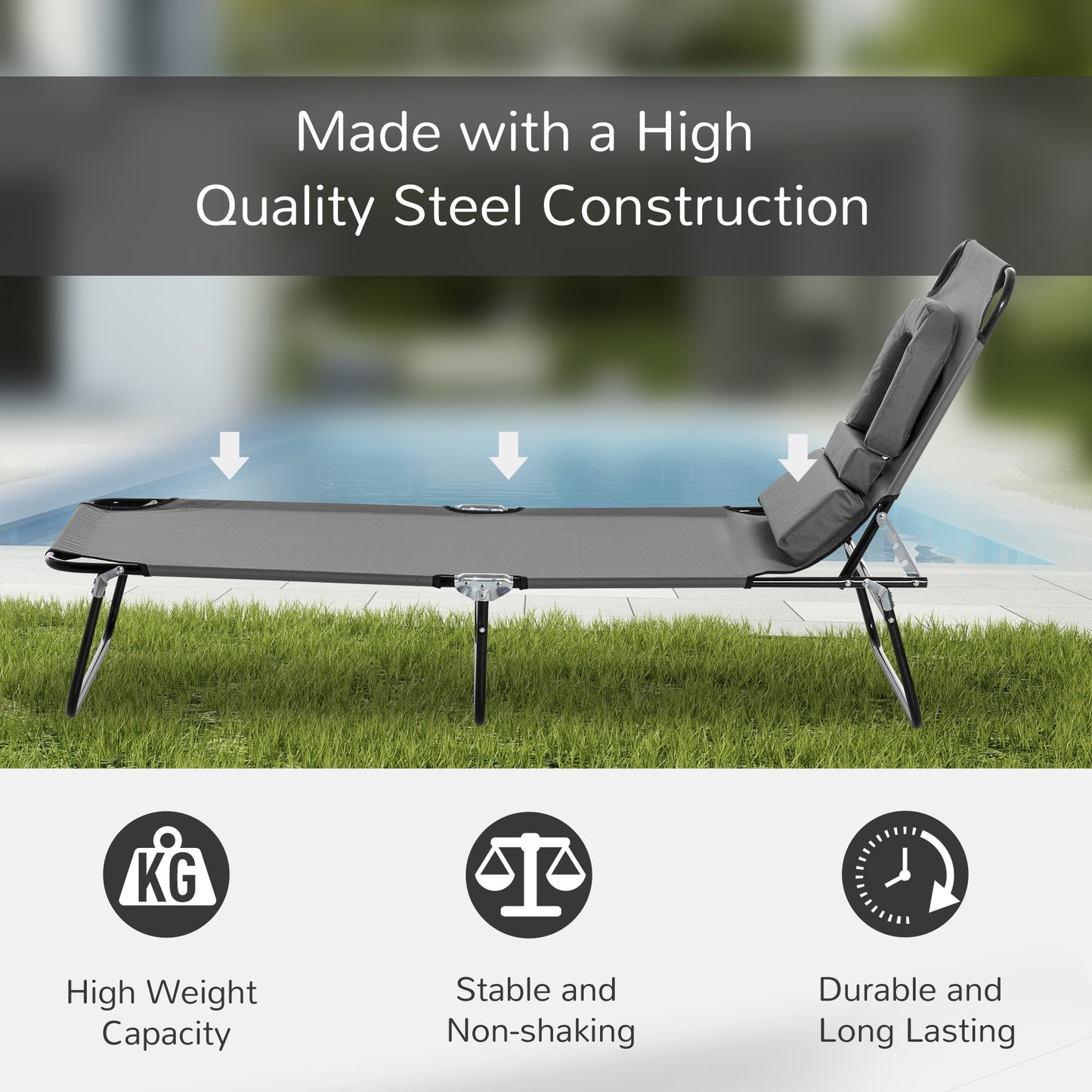 Folding Sun Lounger Reclining Chair w/ Pillow Reading Hole Garden
