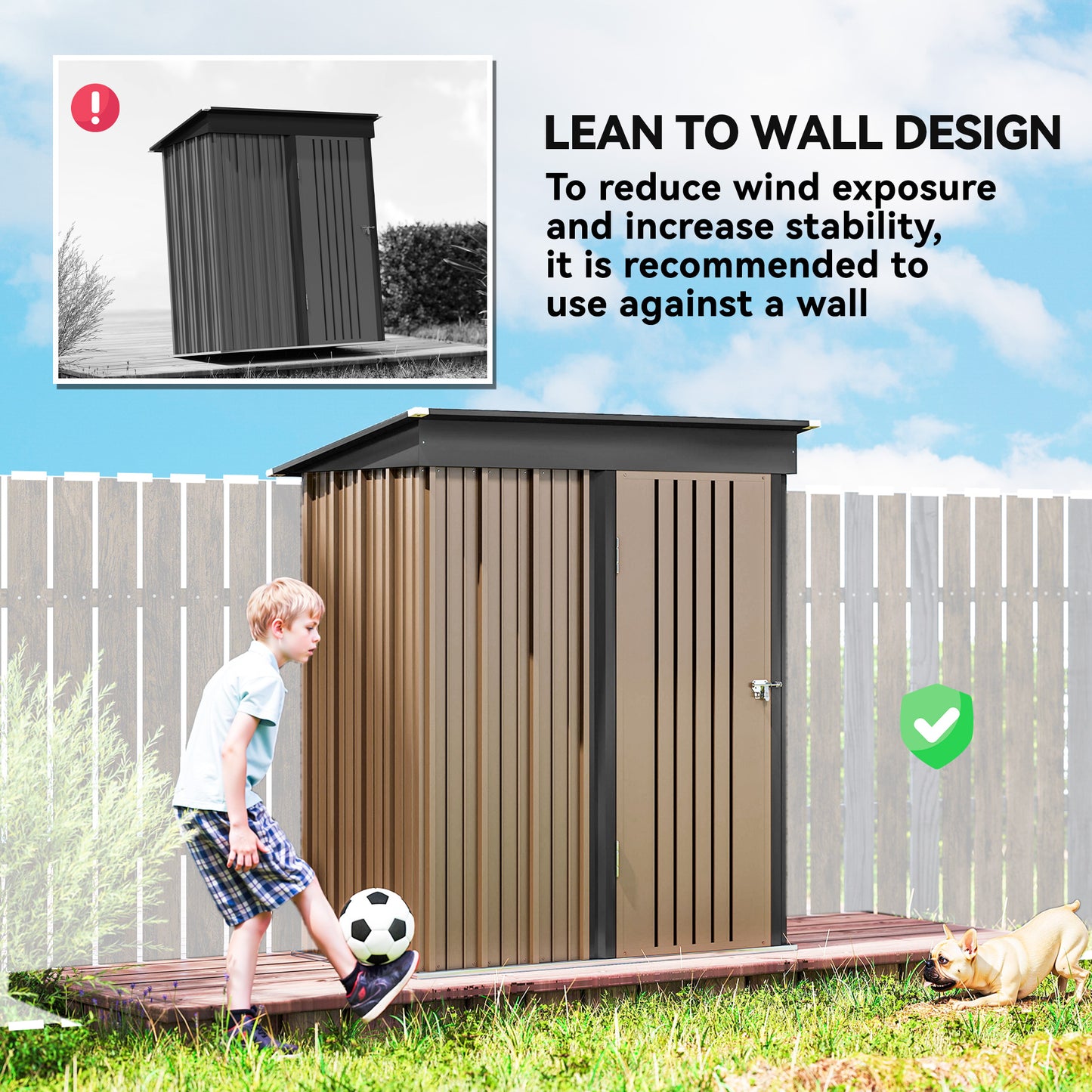 5 x 3ft Corrugated Steel Storage Shed, with Lock