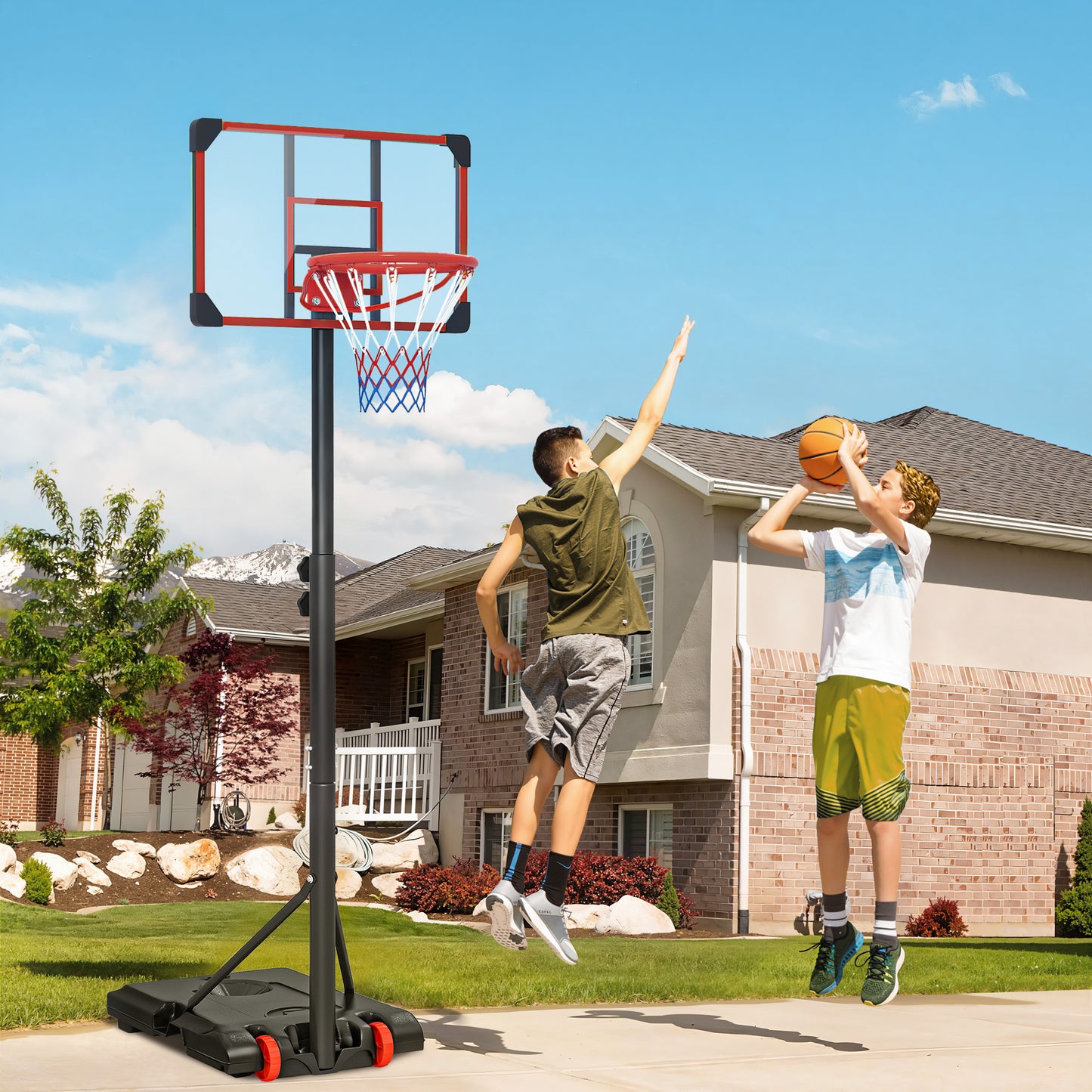 Height Adjustable Basketball Hoop and Stand with Firm Backboard
