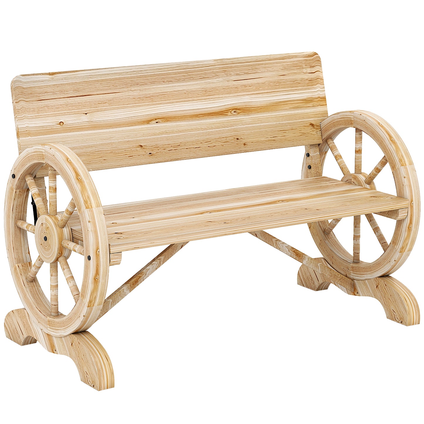 Fir Wood 2-Seater Outdoor Garden Wagon Wheel Bench