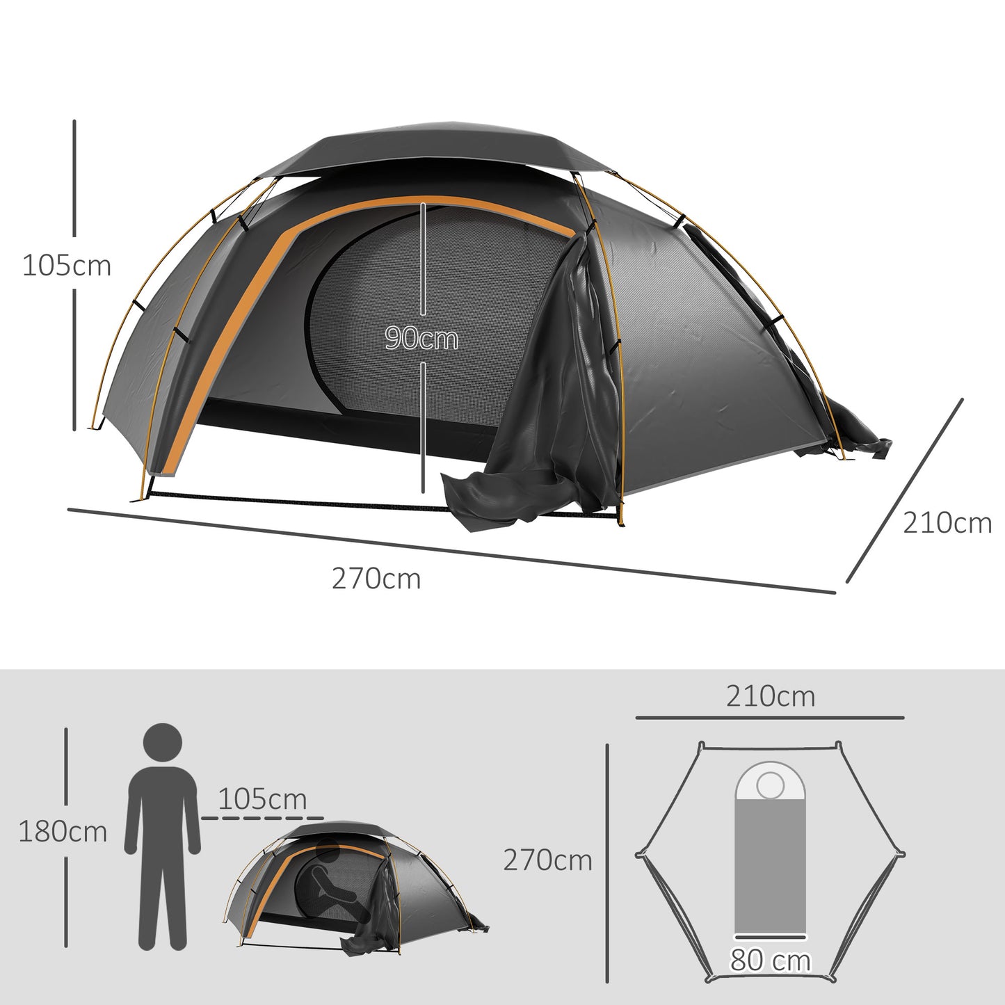 Aluminium Frame Camping Tent Dome Tent with Removable Rainfly