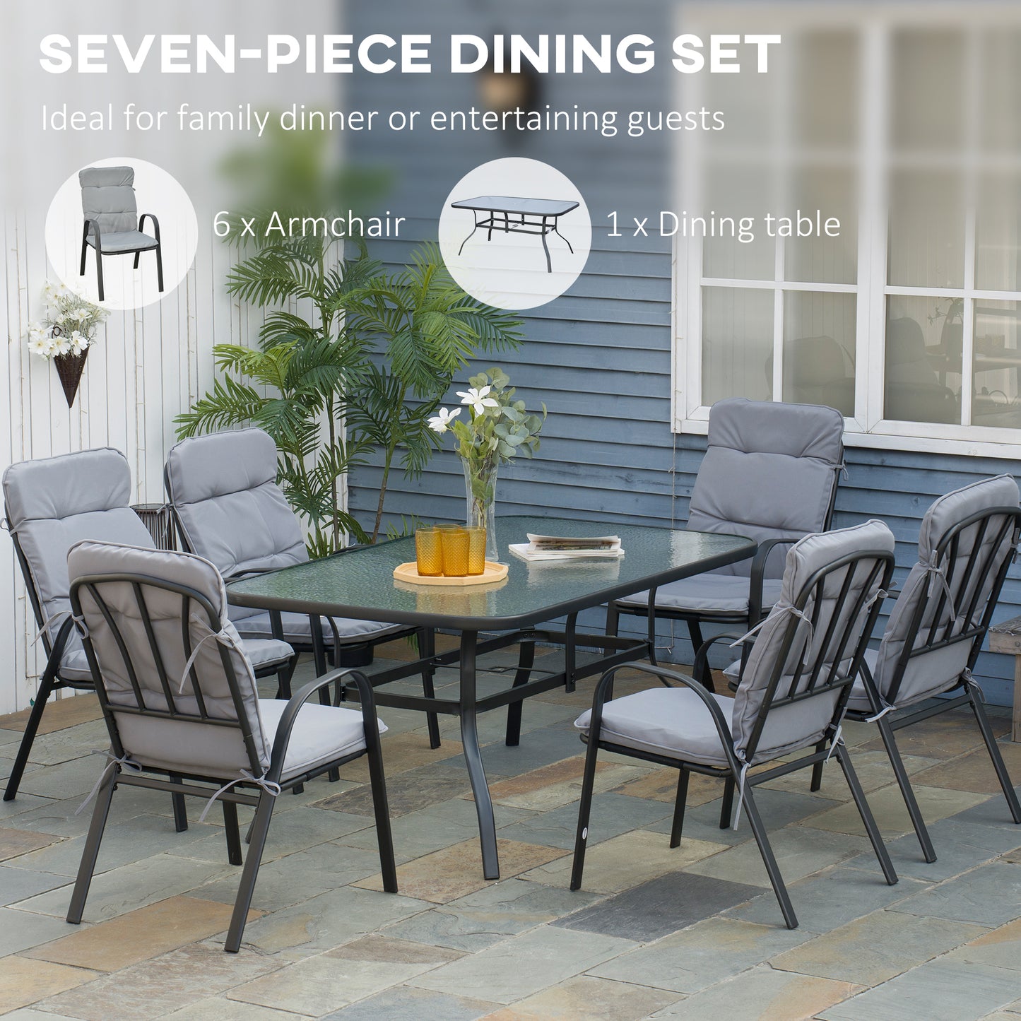 Seven-Piece Garden Dining Set with Cushions