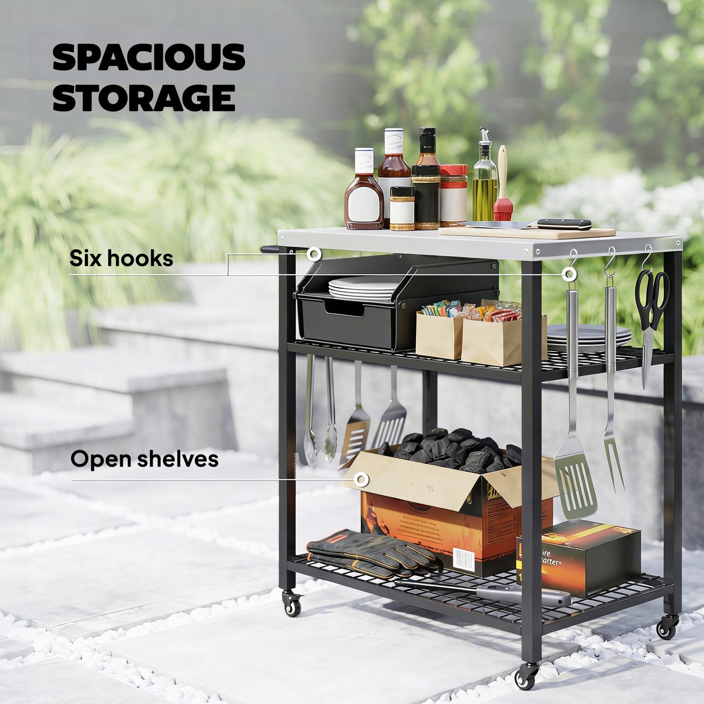 Outdoor Grill Cart with Stainless Steel Tabletop (2)