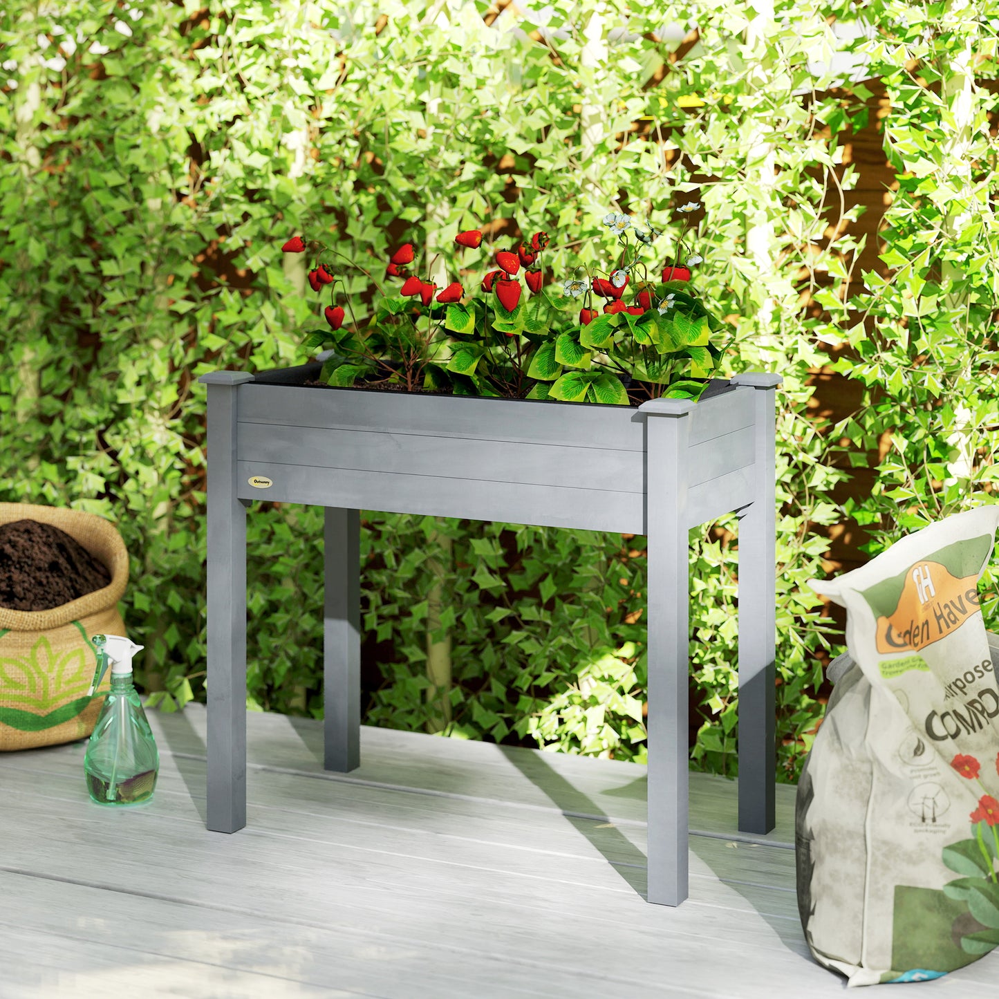 Raised Bed for Garden, Wooden Elevated Planter Box with Bed Liner