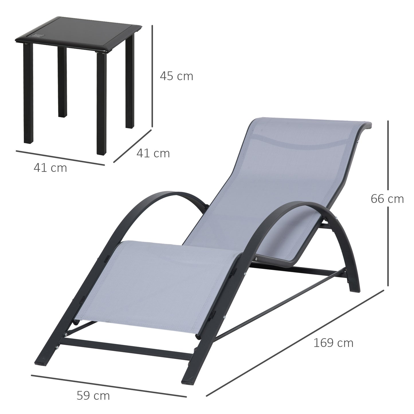 3 Pieces Lounge Chair Set Metal Frame Garden Outdoor Recliner