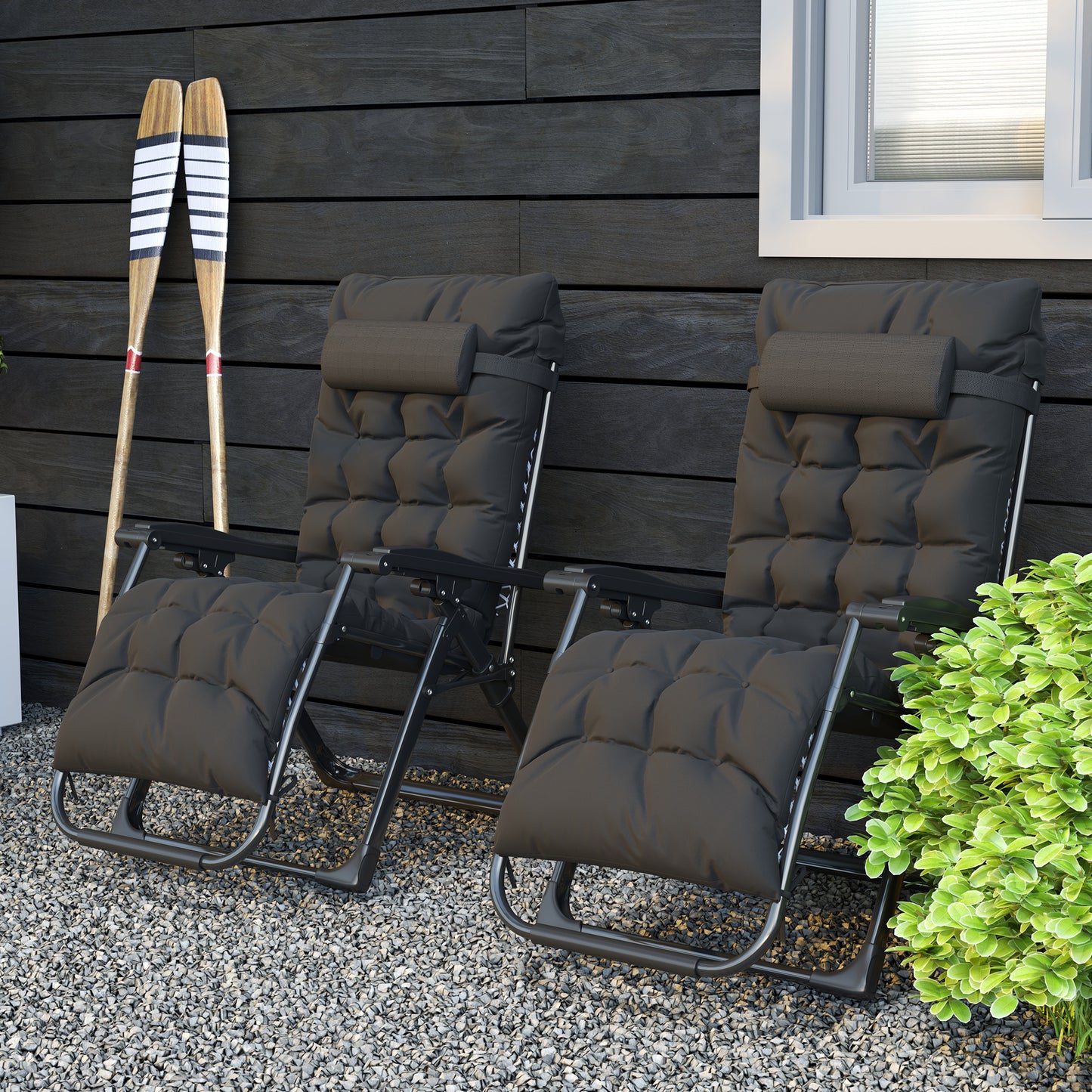 2 Piece Reclining Zero Gravity Sun Loungers with Cushions