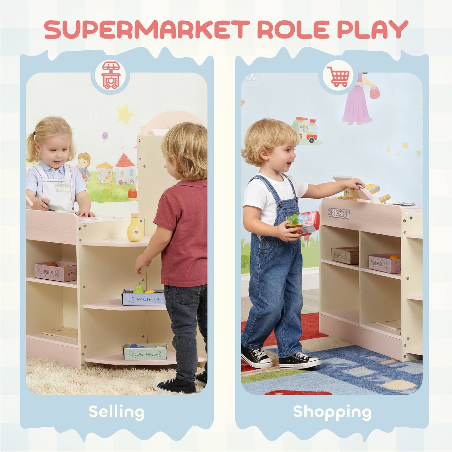 Kids Grocery Store, Children Supermarket Playset with Cash Register