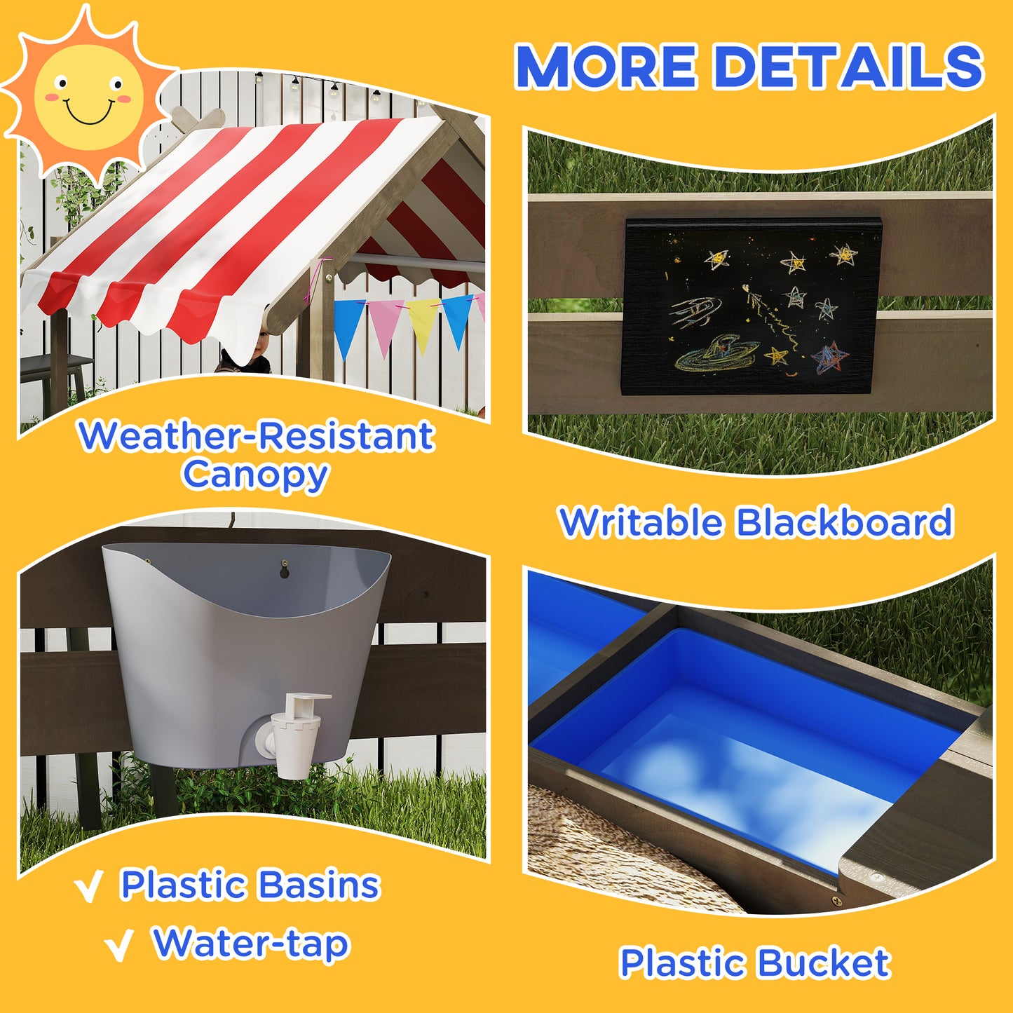 House-Designed Wooden Sandbox, Outdoor Sandpit, with Blackboard