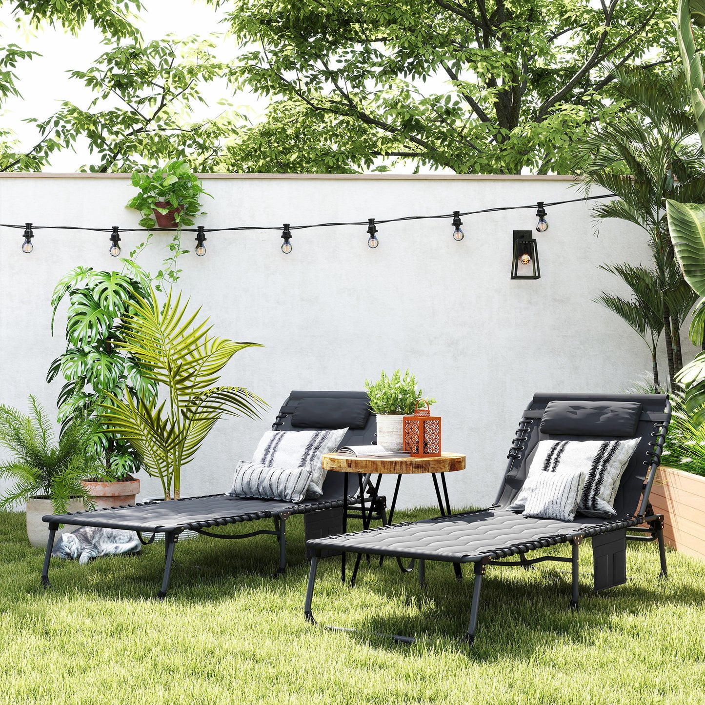 Set of Two Sun Loungers, with Five-Position Reclining Backs