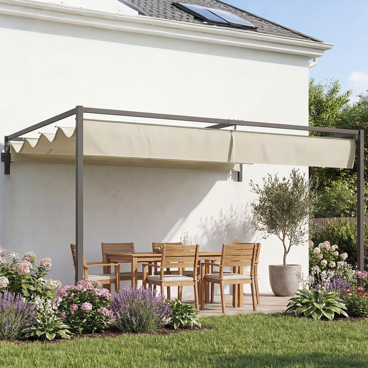 3 x 4m Steel Pergola, with Retractable Canopy