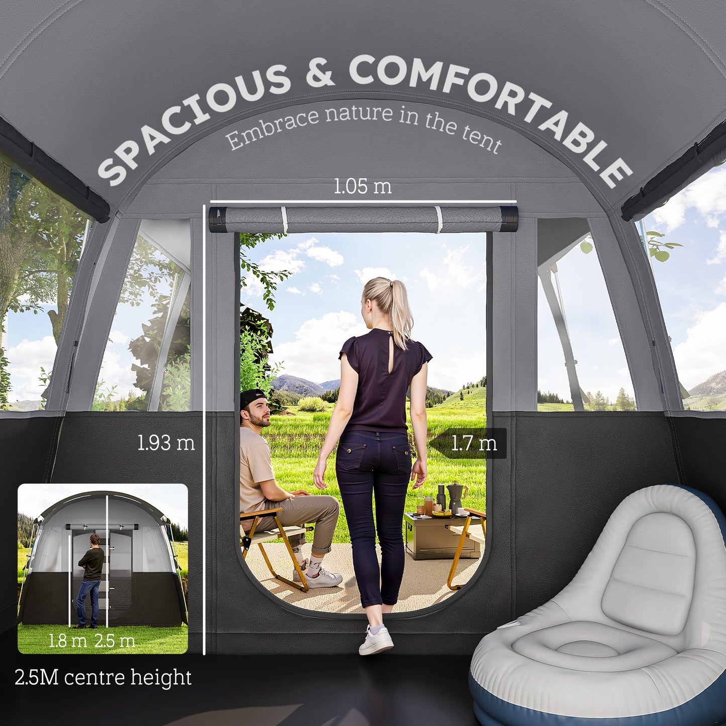 8-Person Camping Tent, Waterproof Family Tent, Tunnel Design