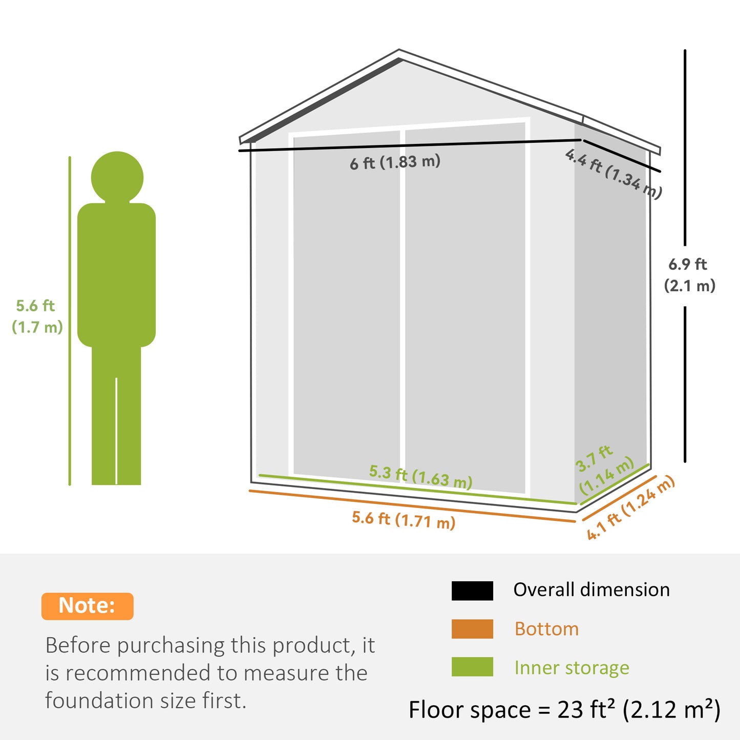6'x4.5' Garden Storage Shed, Lockable Garden Shed with Double Doors