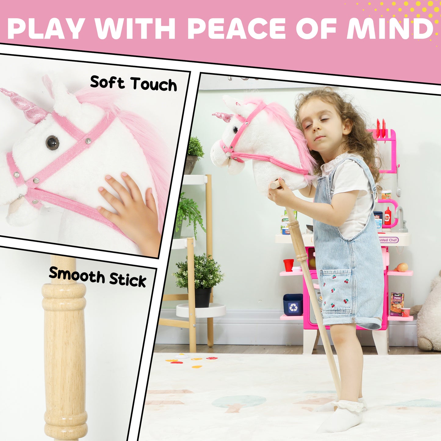 Unicorn Stick Horse with Wood Wheels