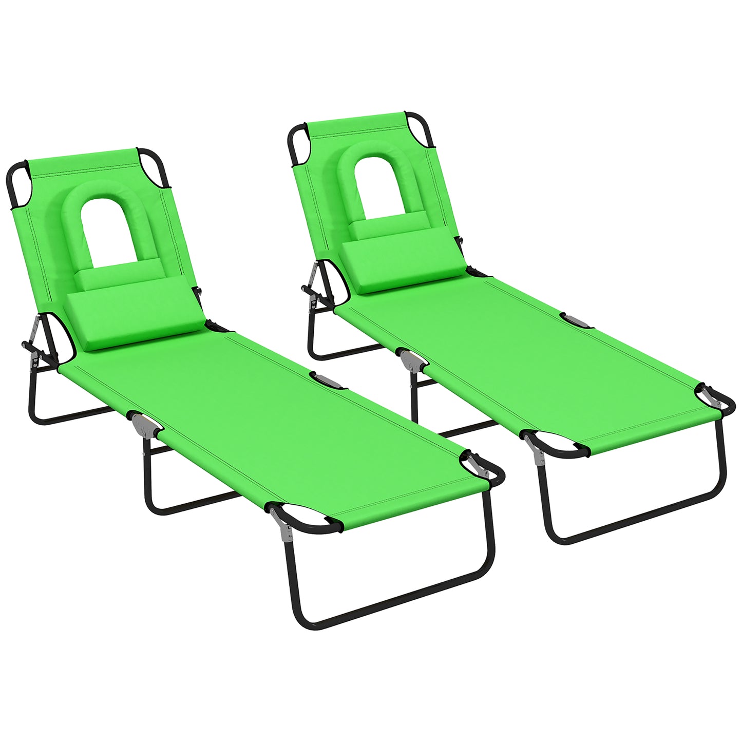 Folding Sun Loungers Set of 2 with Face Hole