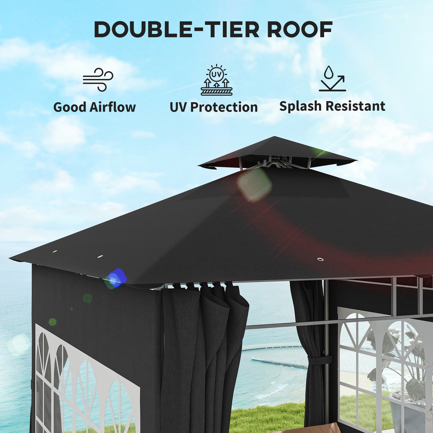 3 x 3 m Garden Gazebo, Double Roof Metal Gazebo