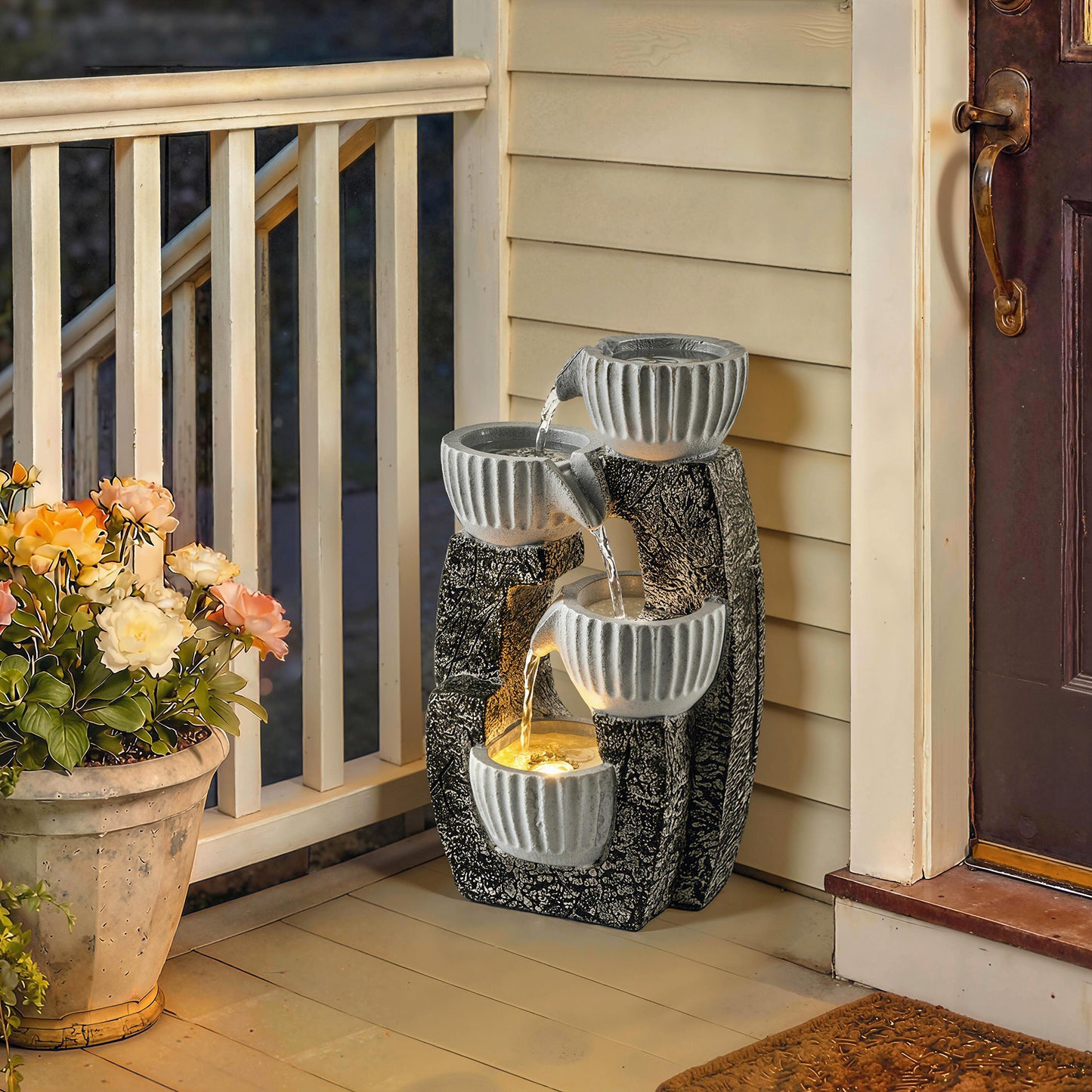 4-Tier Bowl Water Feature, Indoor Outdoor Garden Water Fountain