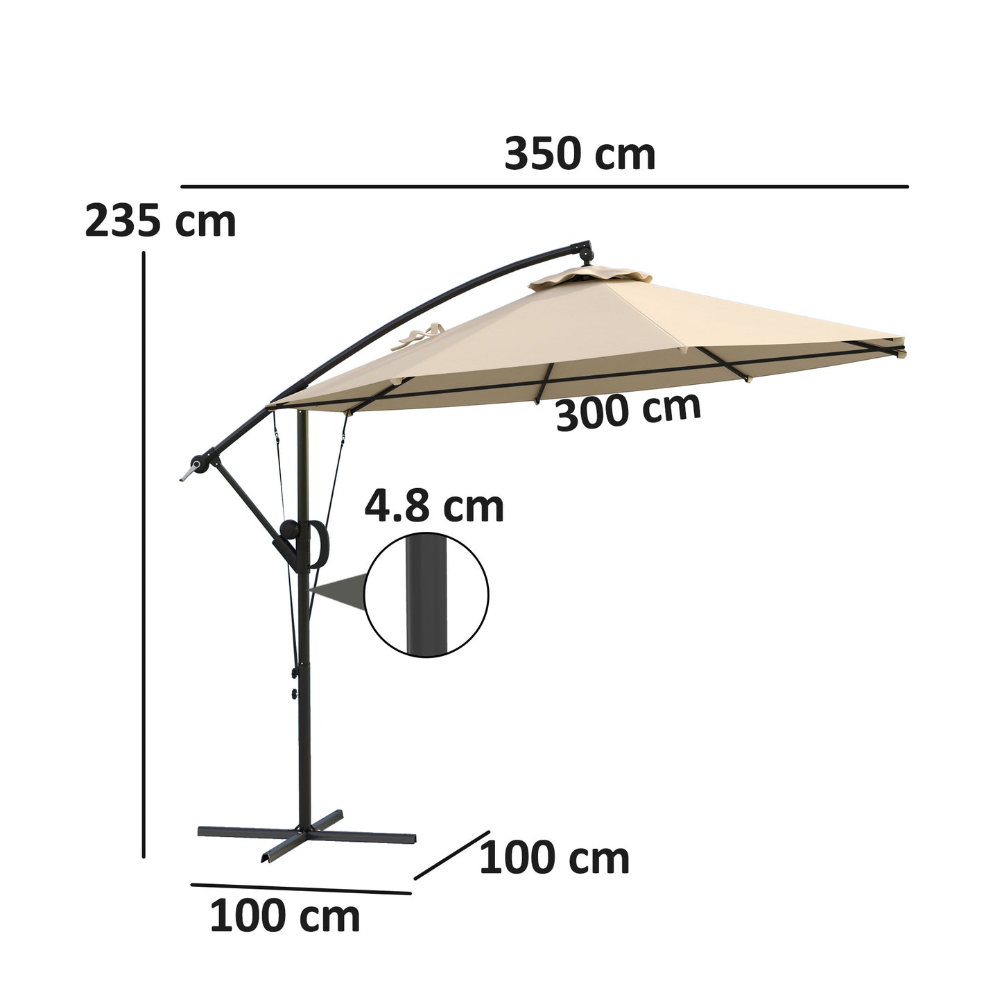 3(m) Garden Cantilever Parasol with Cover and Wind Protection Strap