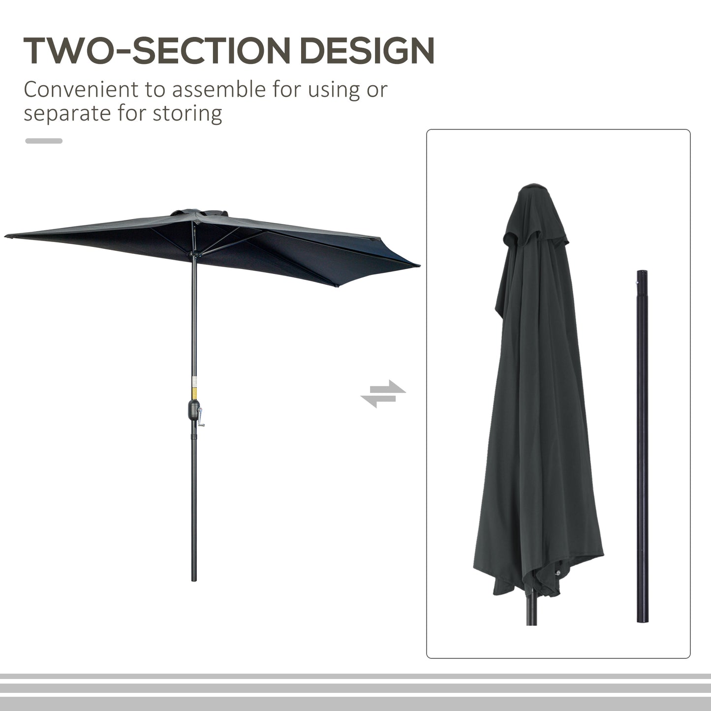 3(m) Half Parasol, Semi Round Umbrella with Metal Frame