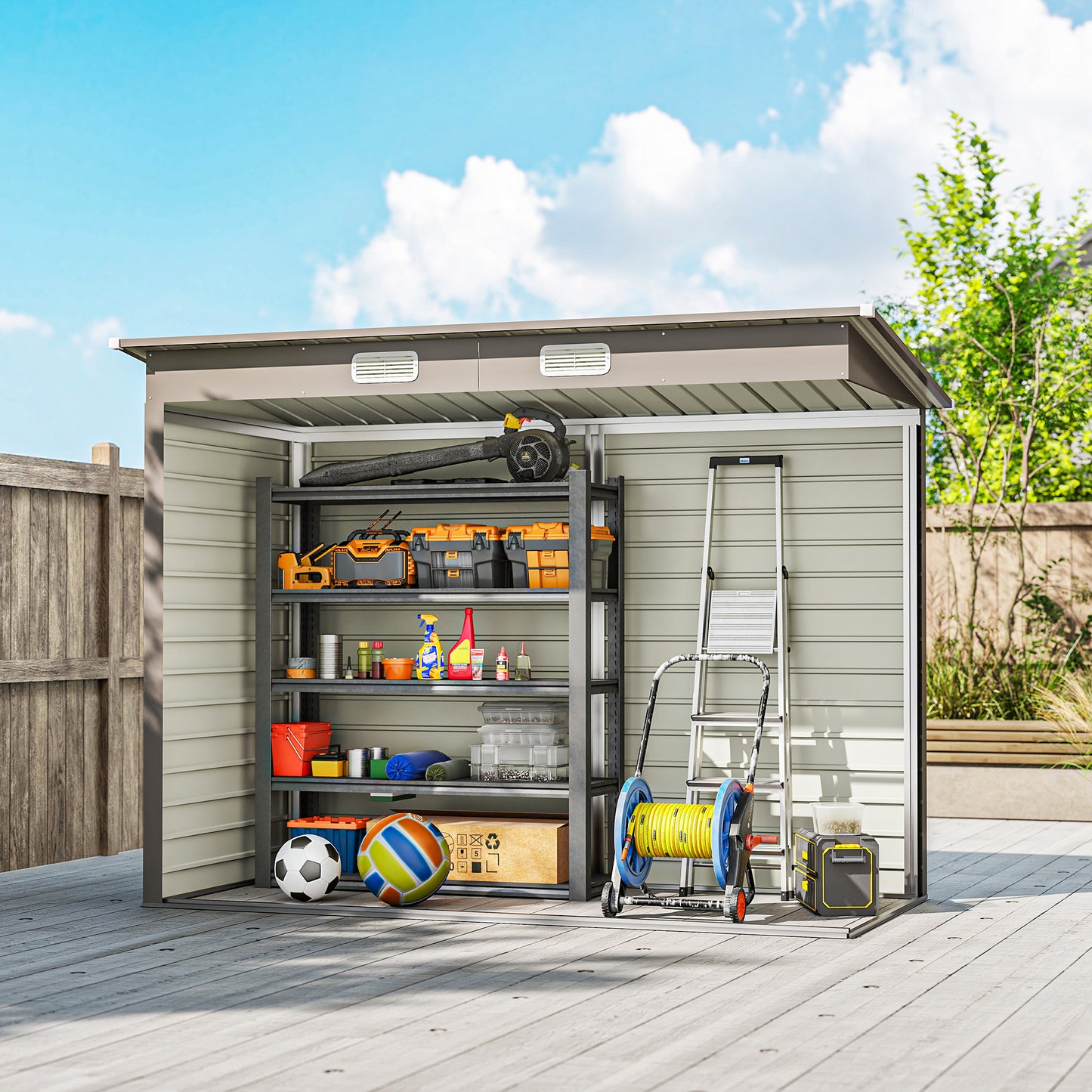 3.7 x 7.9ft Galvanised Steel Shed, with Latched Door and Padlock