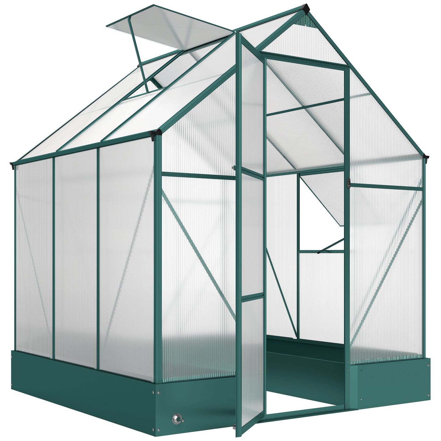 6x6 FT Polycarbonate Greenhouse with Base and Raised Bed