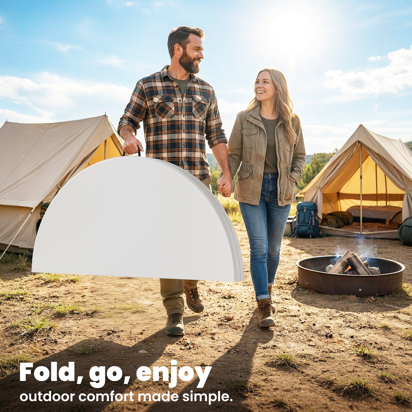 4ft Folding Picnic Table, Camping Table with Non-slip Foot Pads