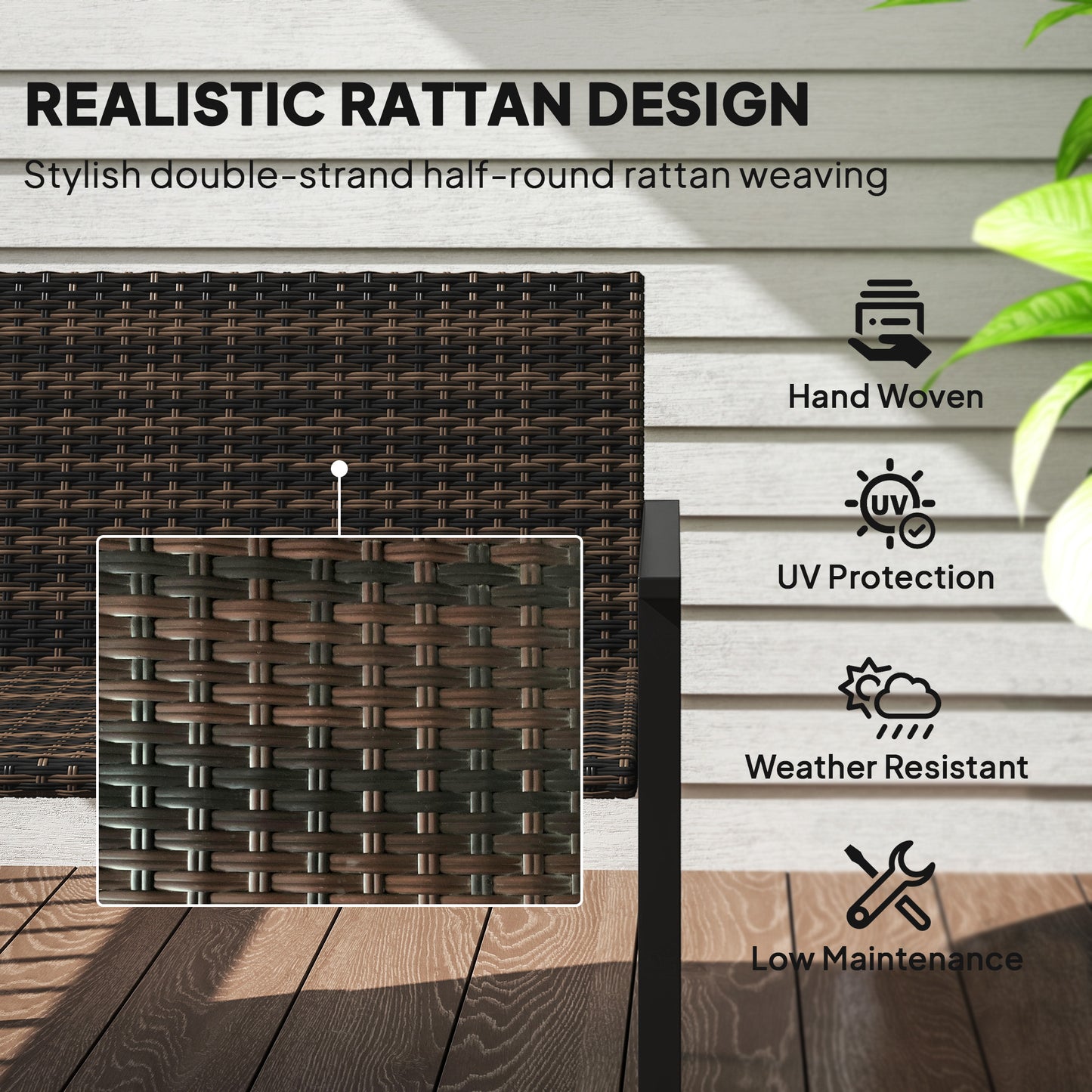 2 Seater Rattan Garden Bench