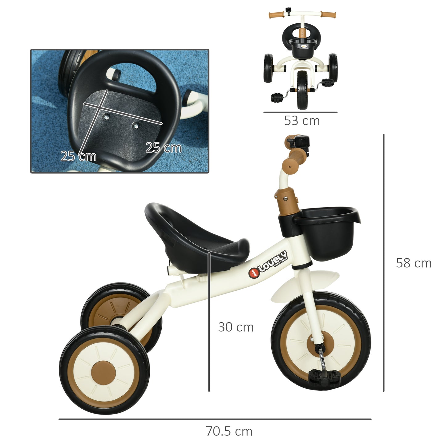 Kids Trike, Tricycle, with Adjustable Seat, Basket, Bell