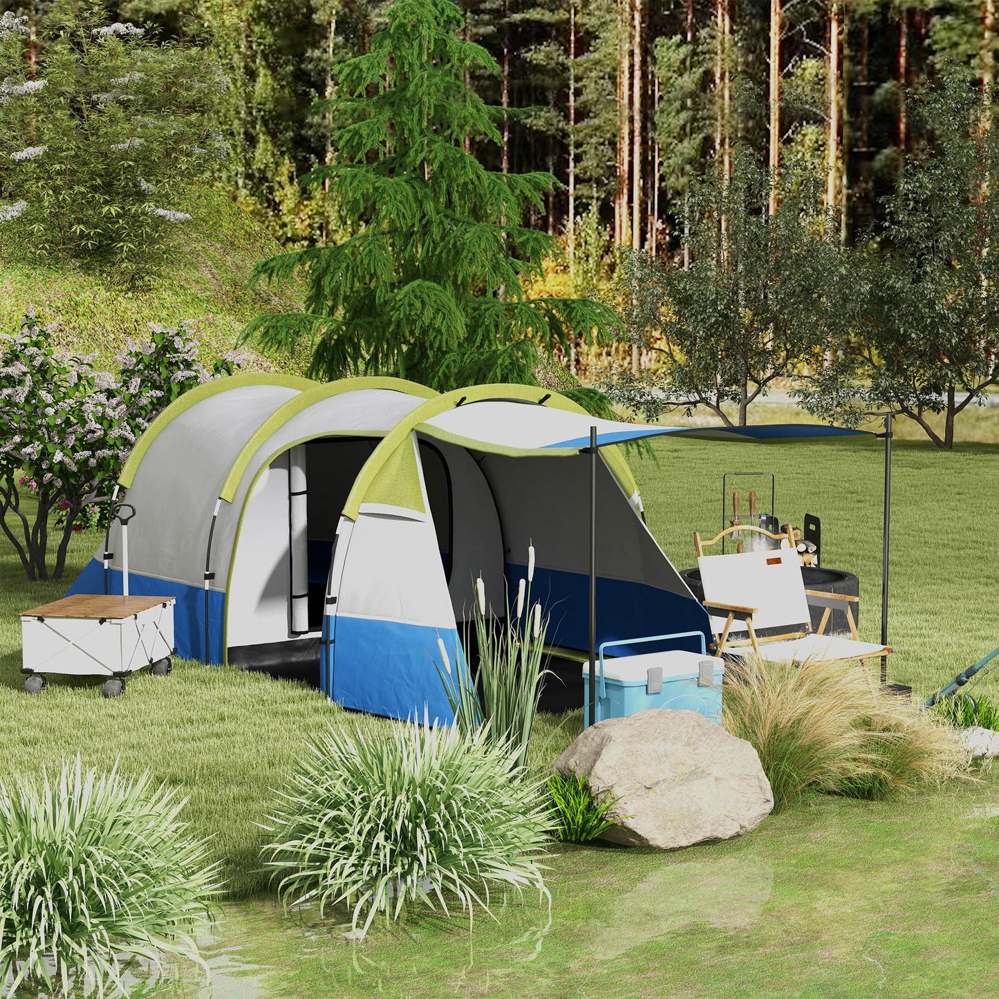 Three Man Two-Room Tent, with Porch and Accessories