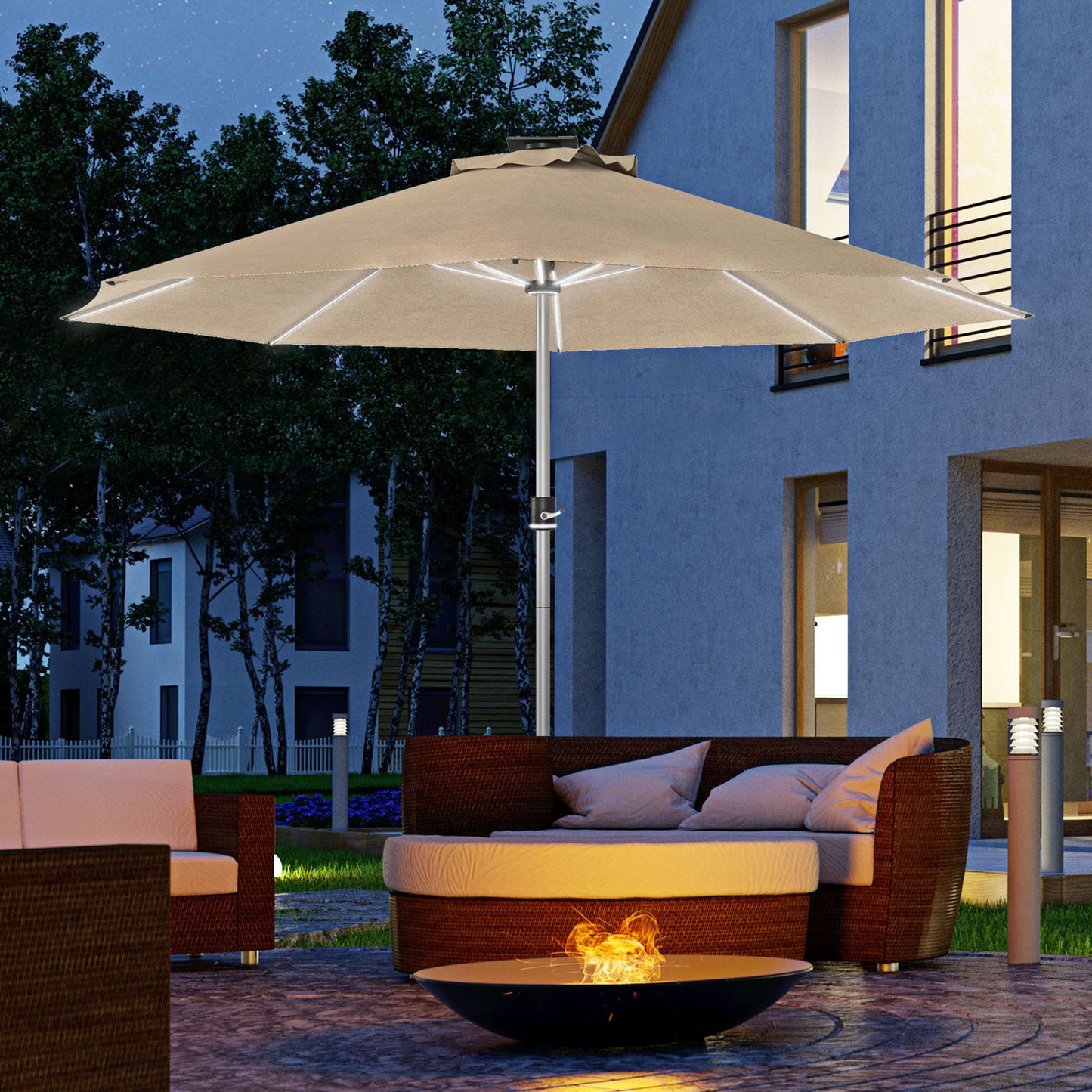 3m Parasol, with Solar-Powered LED Lights