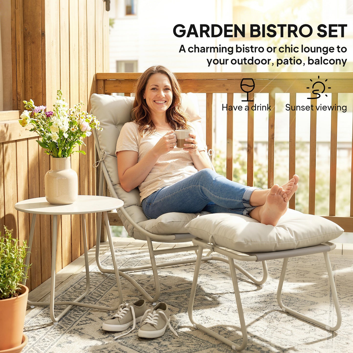 Bistro Set for Garden, 3 Piece Outdoor Table and Chair