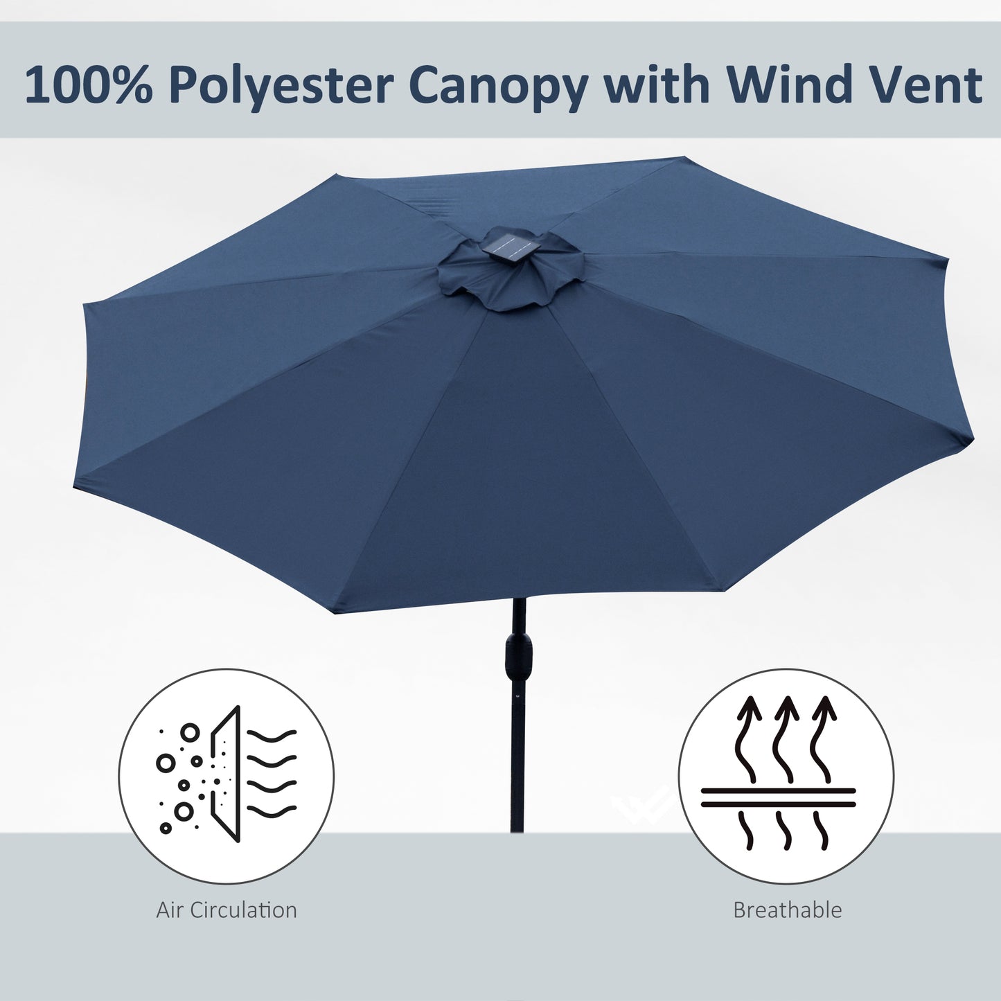 2.7m Garden Parasol Sun Umbrella w/ LED Solar Light Angled Canopy