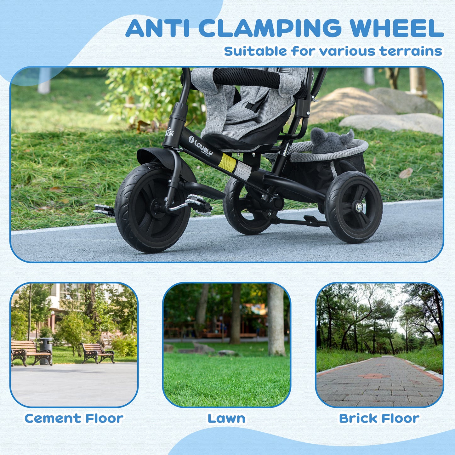 6 in 1 Kids Trike with Parent Handle, Canopy, 5-point Seat Belt (4)