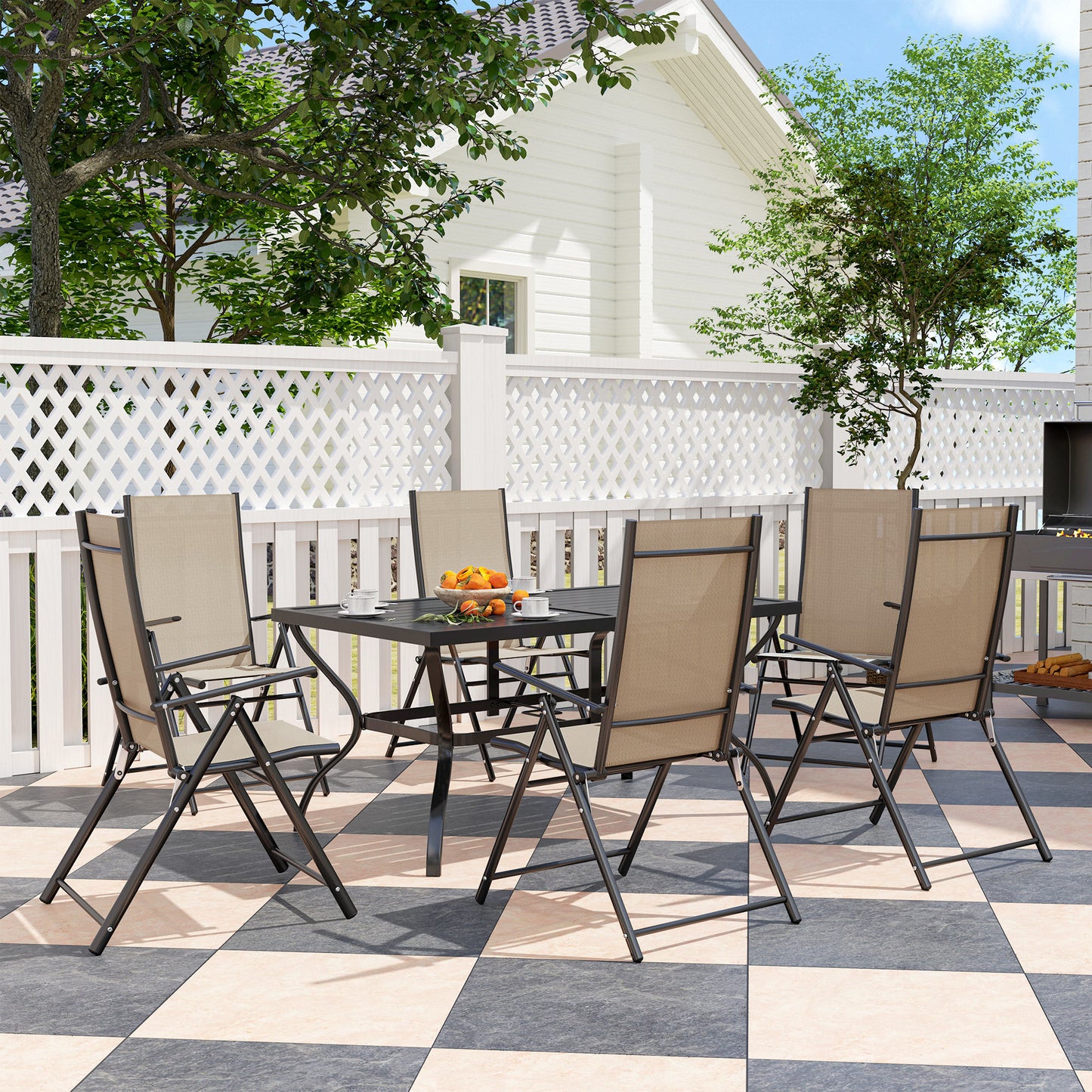 Seven-Piece Steel Outdoor Dining Set, with Parasol Hole