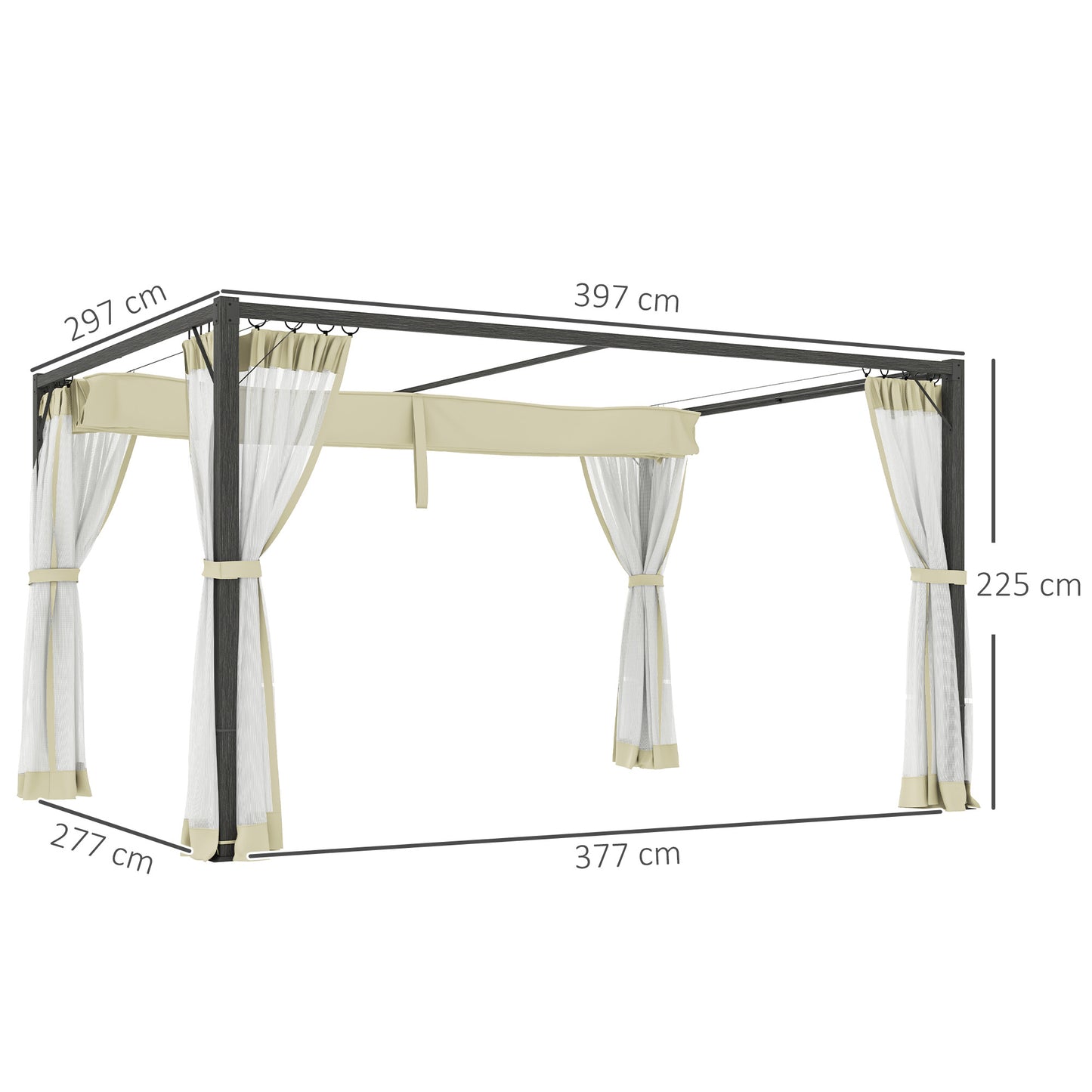 3 x 4m Aluminium Frame Pergola, with Retractable Roof