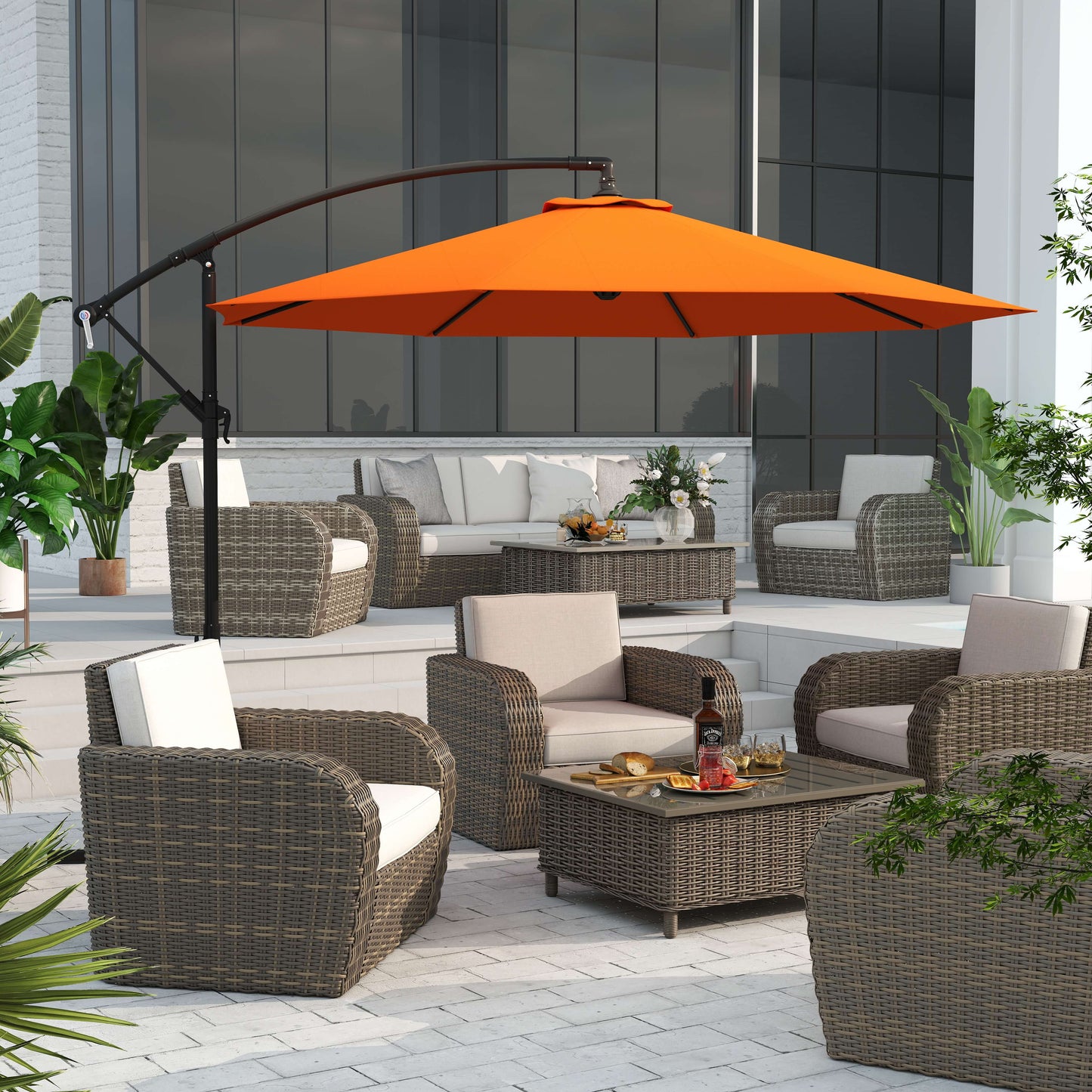3m Garden Banana Parasol with Cross Base for Garden Family Use