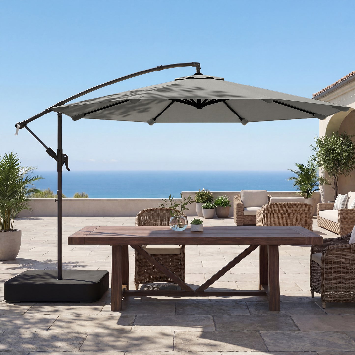 3 m Garden Cantilever Parasol with Cross Base, Sandbag