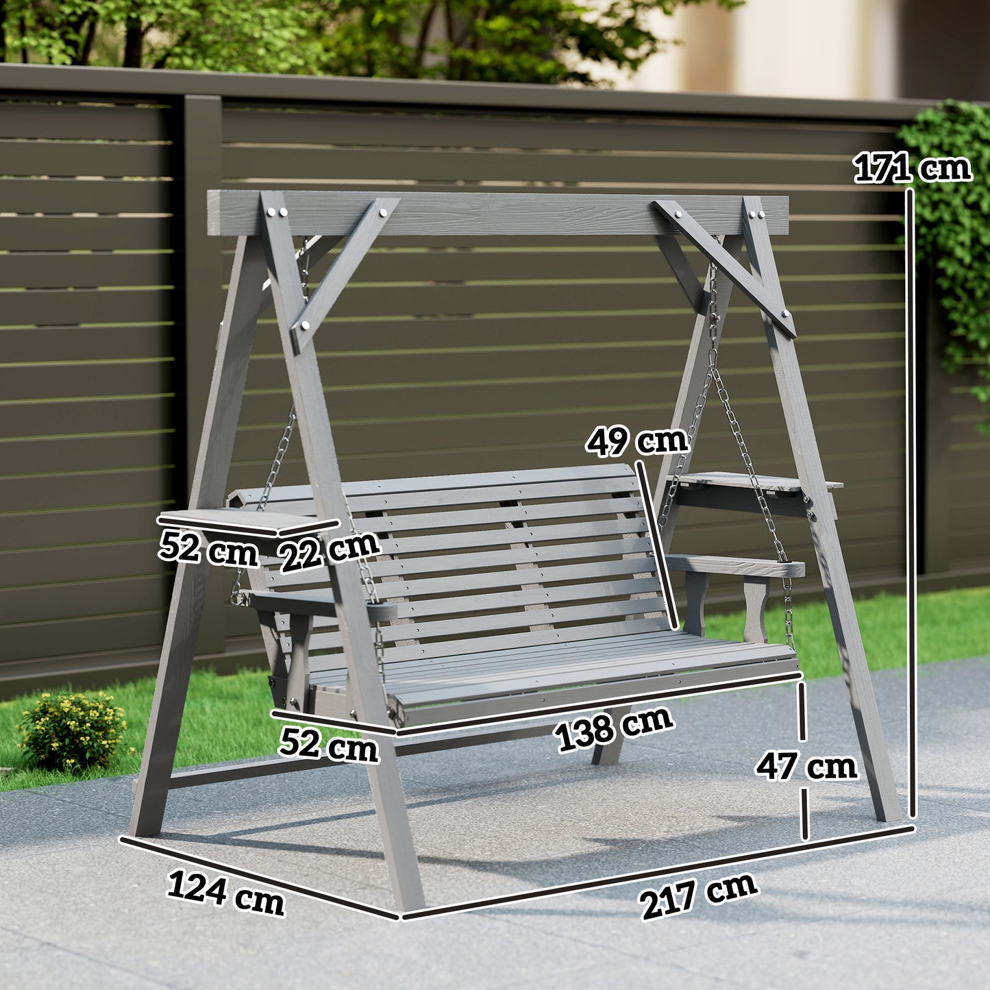 Three-Seater Wooden Swing Bench