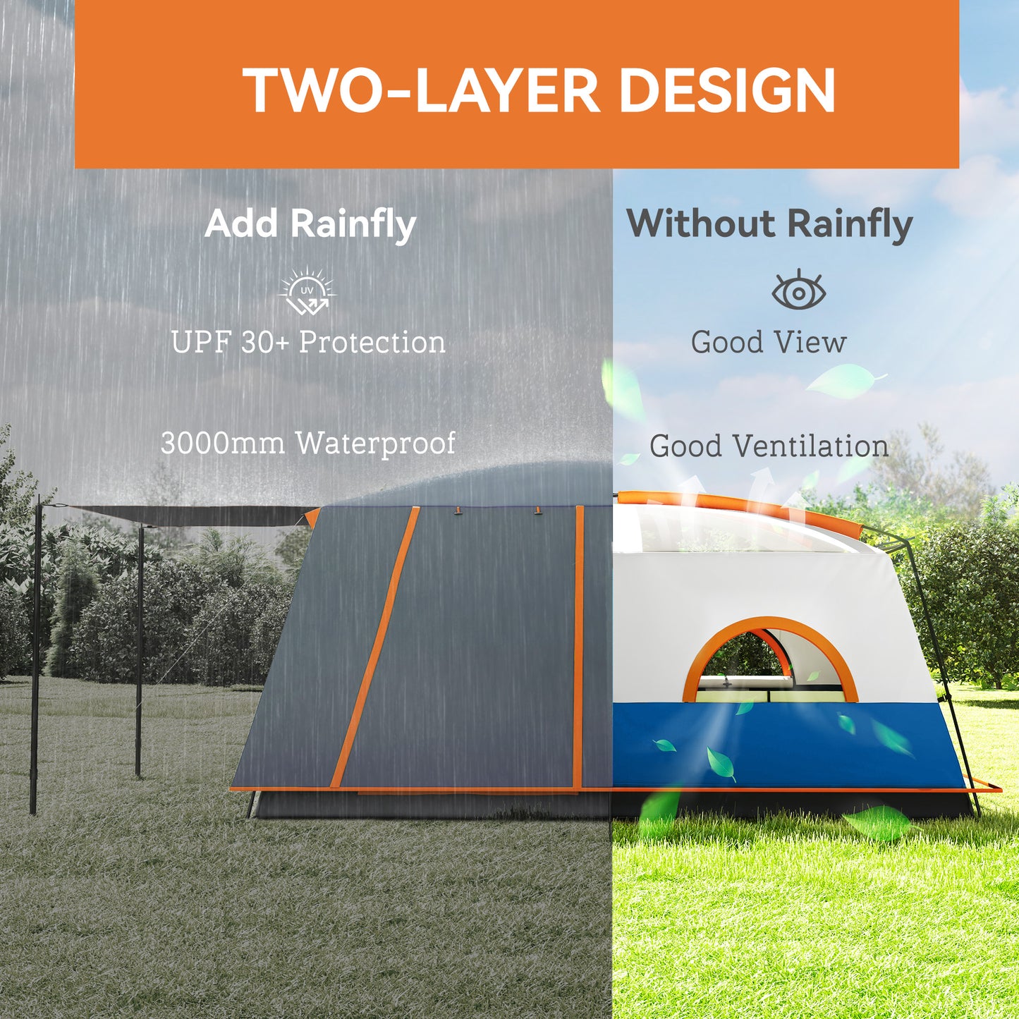5 Man Camping Tent, Double Layer Tunnel Tent with Porch