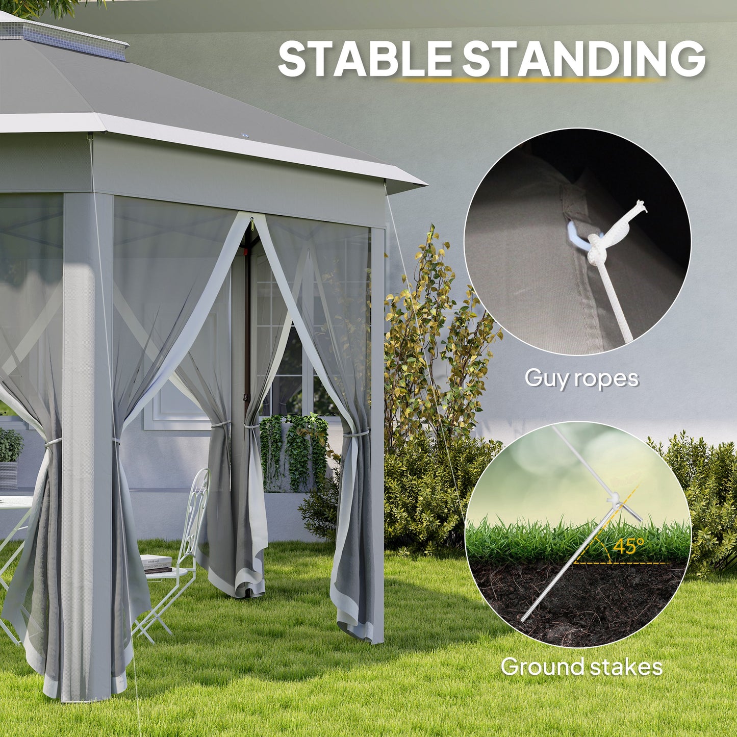 3 x 4m Garden Gazebo Hexagon Pop Up Gazebo Party Tent Canopy Double