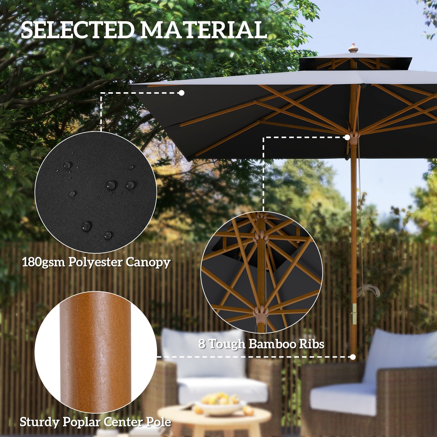 3 m Square Garden Parasol