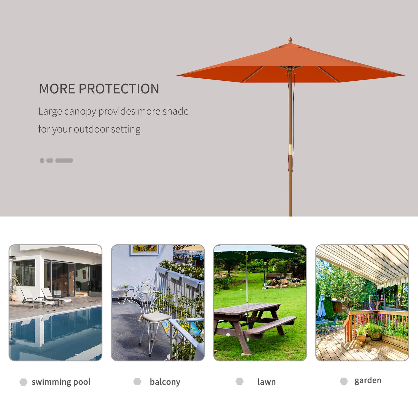2.5m Wood Garden Parasol Sun Shade Patio Outdoor Wooden Umbrella