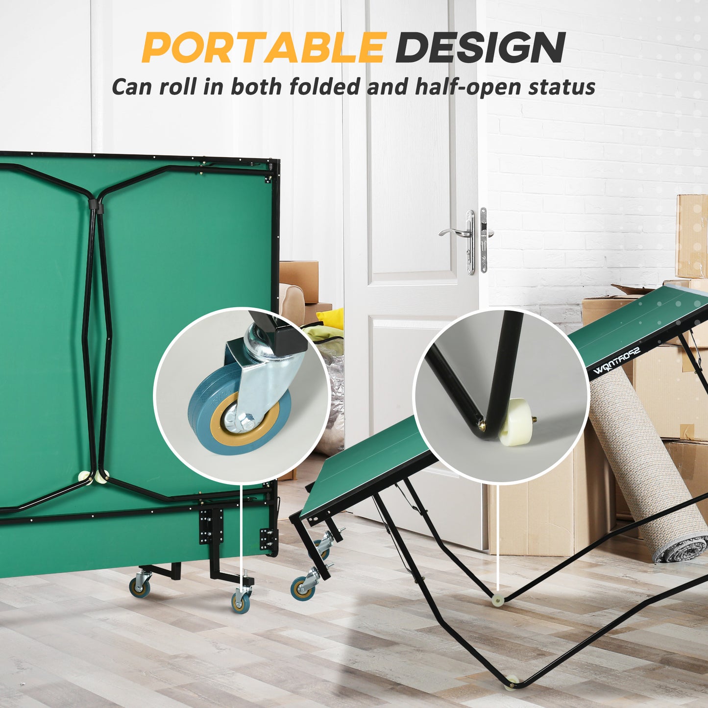 9FT Folding Tennis Table, with 8 Wheels, for Indoor Use