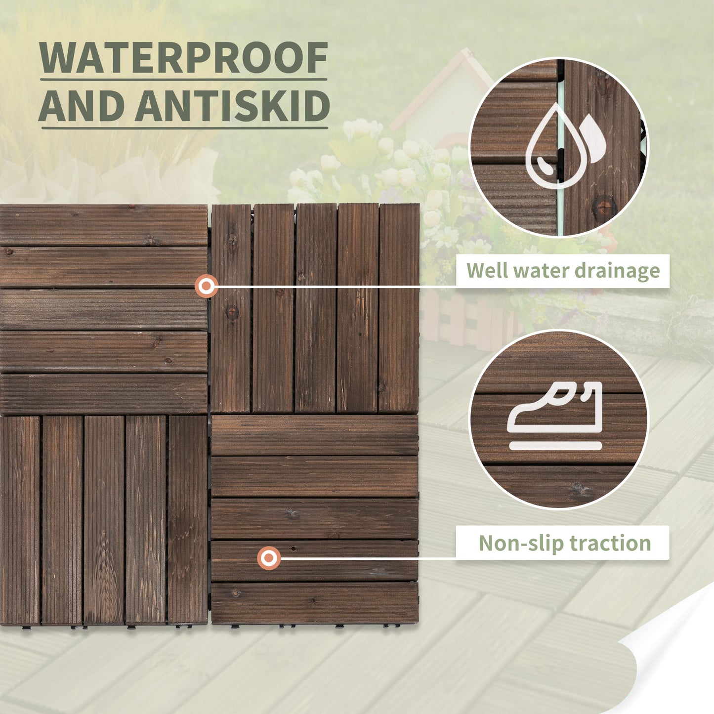 27 Pcs Solid Wood Interlocking Decking Tiles For Patio, Balcony