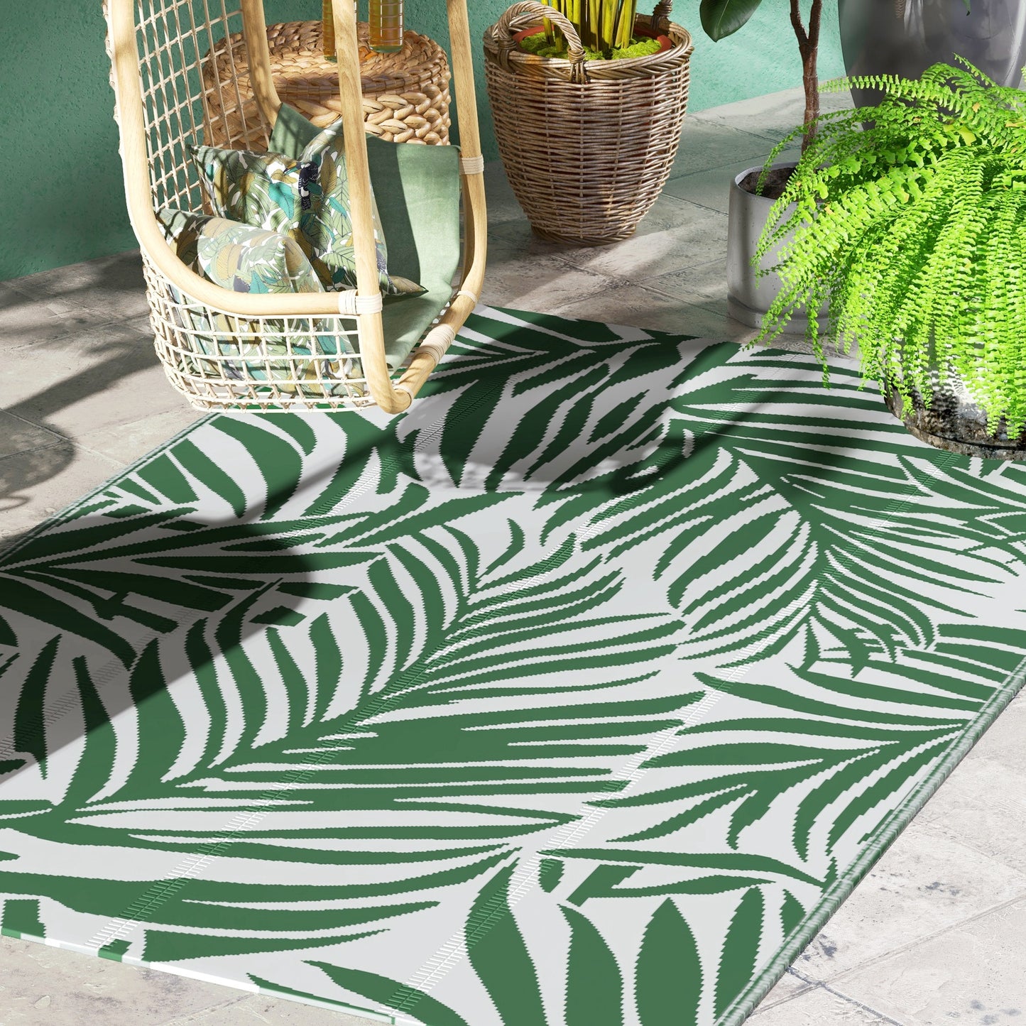 Reversible Outdoor RV Rug, 1.5 x 2.4m Patio Floor Mat