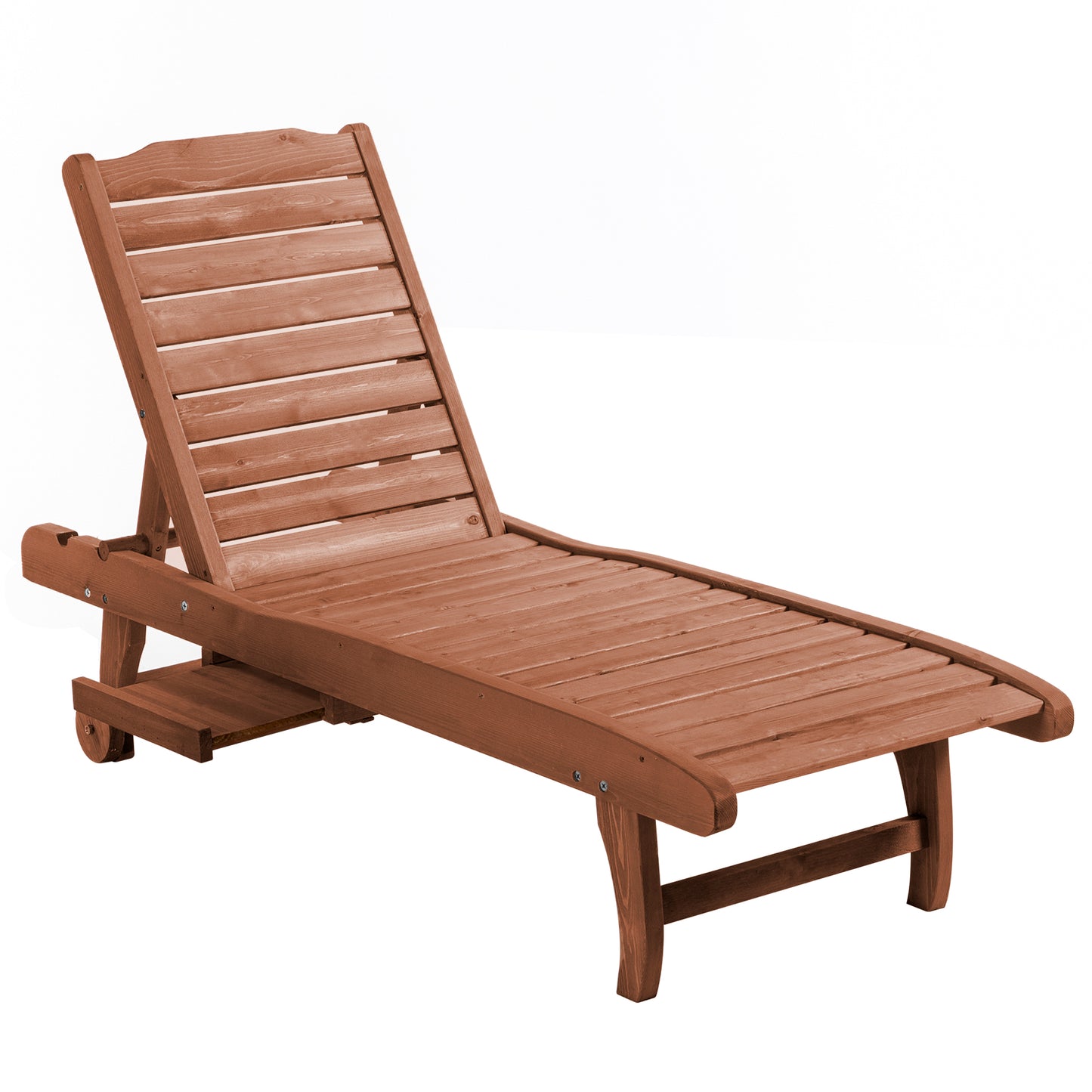 Outdoor Wooden Lounger Chair, Sun Bed with Built-In Table