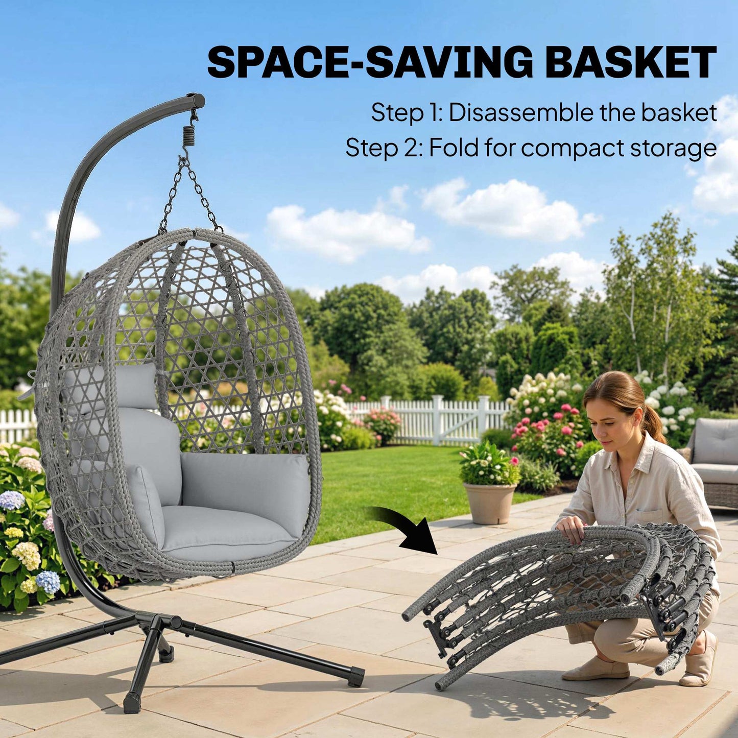 Hanging Egg Chair, Indoor Outdoor Rattan Hammock Swing Chair