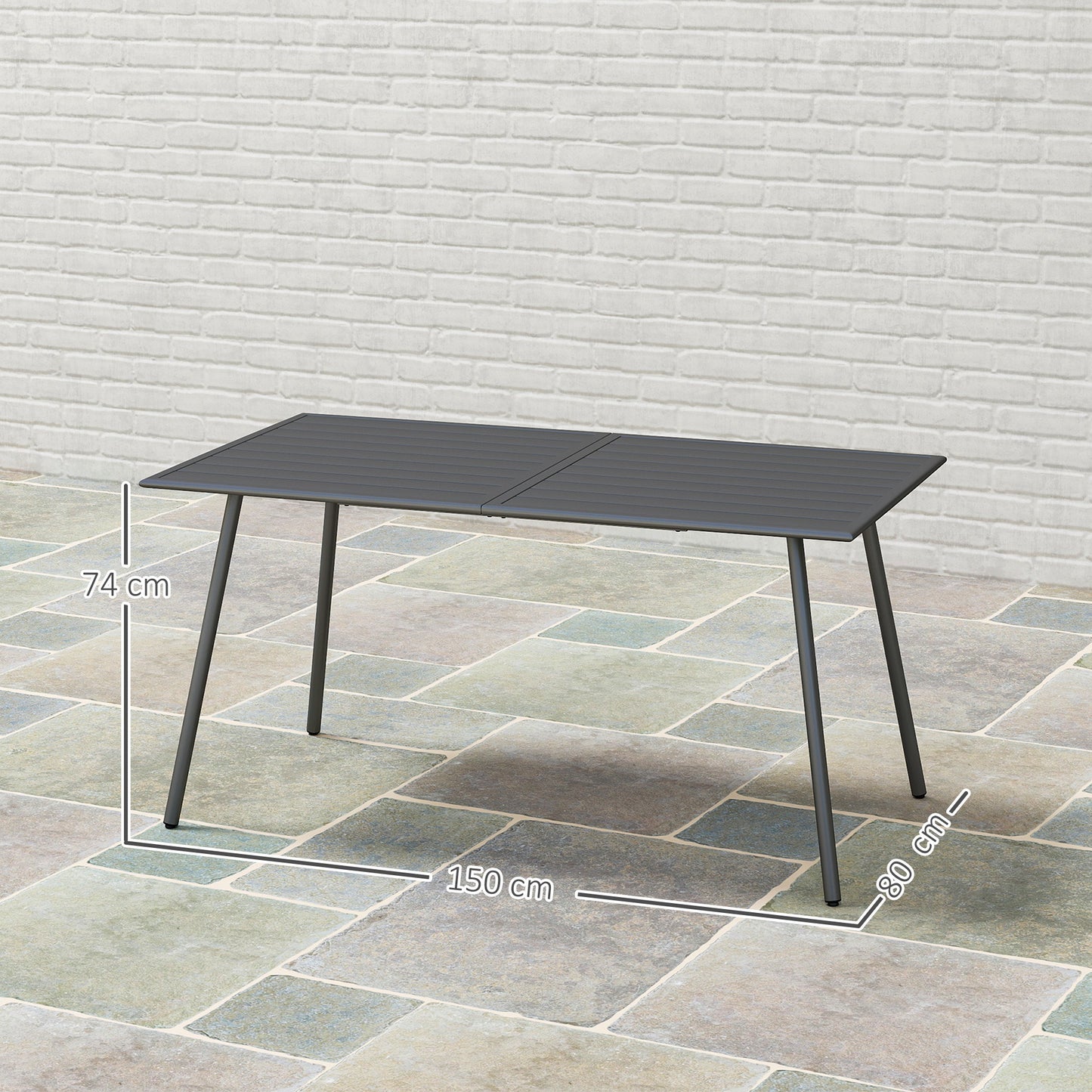 Rectangle Garden Table with Slat Top, Steel Frame