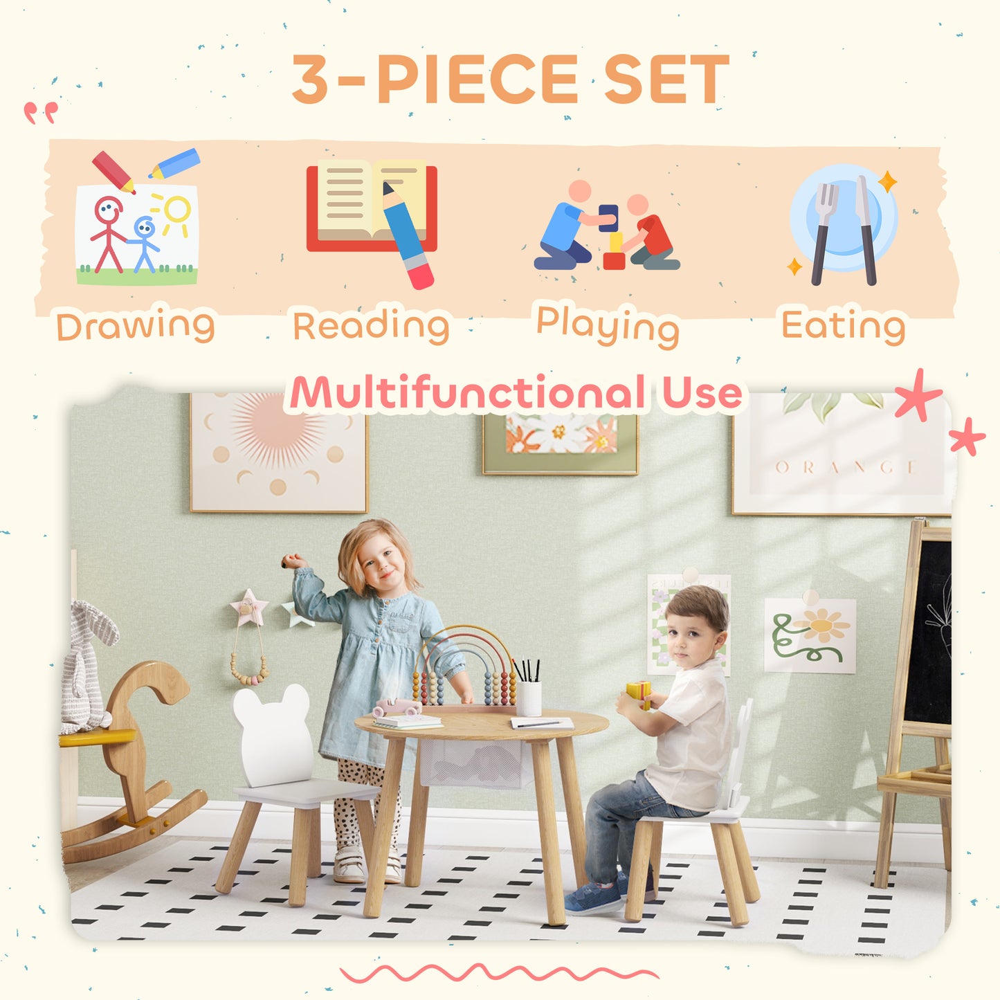 3-Piece Kids Activity Table Set with Centre Mesh Bag
