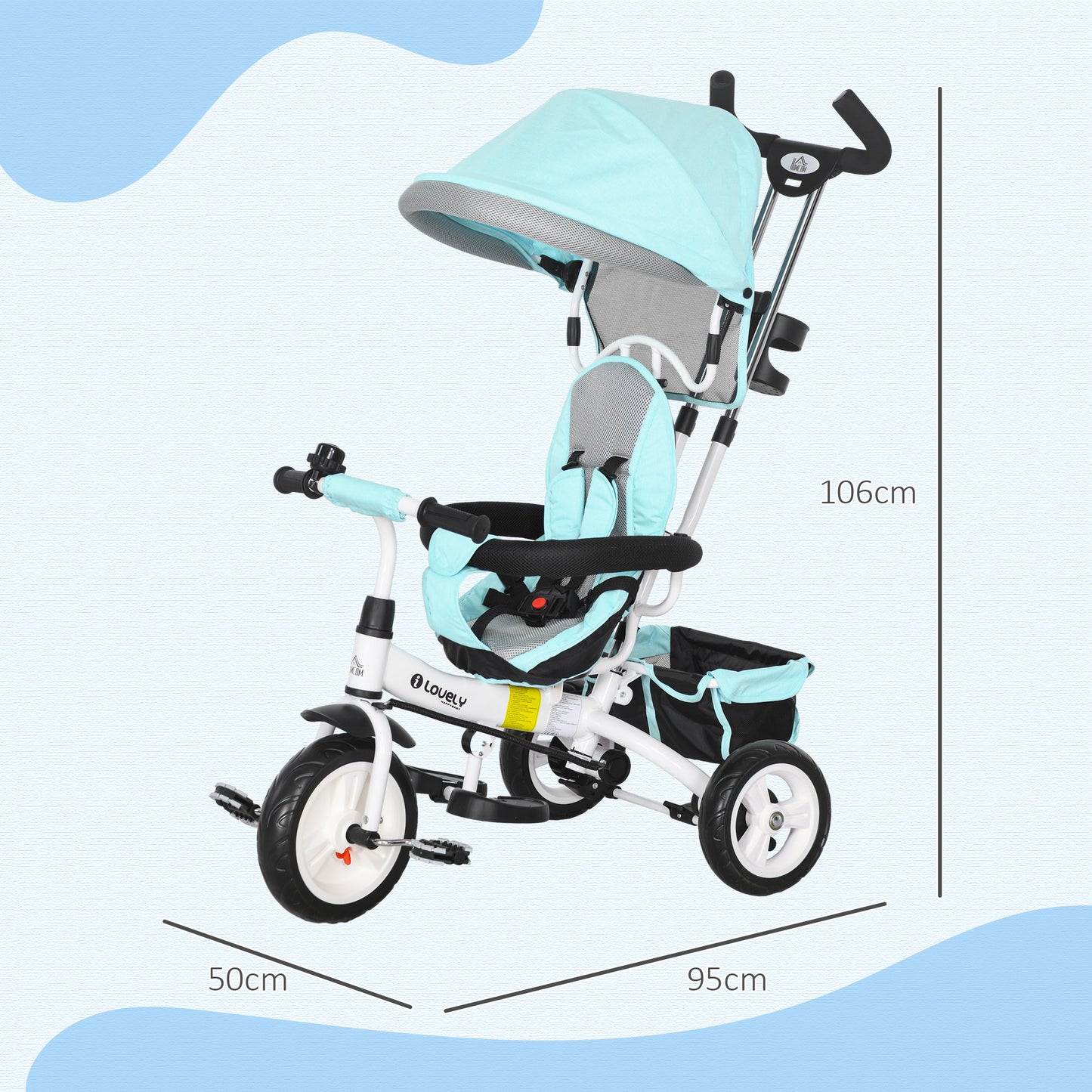 6 in 1 Kids Trike Push Bike w/ Push Handle, Canopy